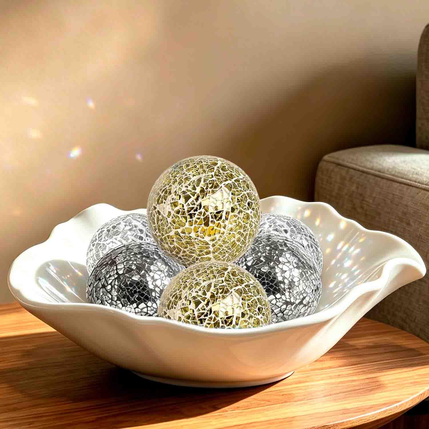 Juego de 3 bolas de cristal decorativas de 4 pulgadas, esfera de mosaico para artículos del hogar, boda/cumpleaños, cuencos, jarrones, centros de mesa de comedor (plateado, negro, dorado)