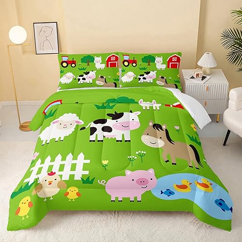 Edredón de animales de granja, juego de edredón de oveja, vaca, cerdo, para niños, adolescentes, niñas, niños, juego de ropa de cama de 3 piezas