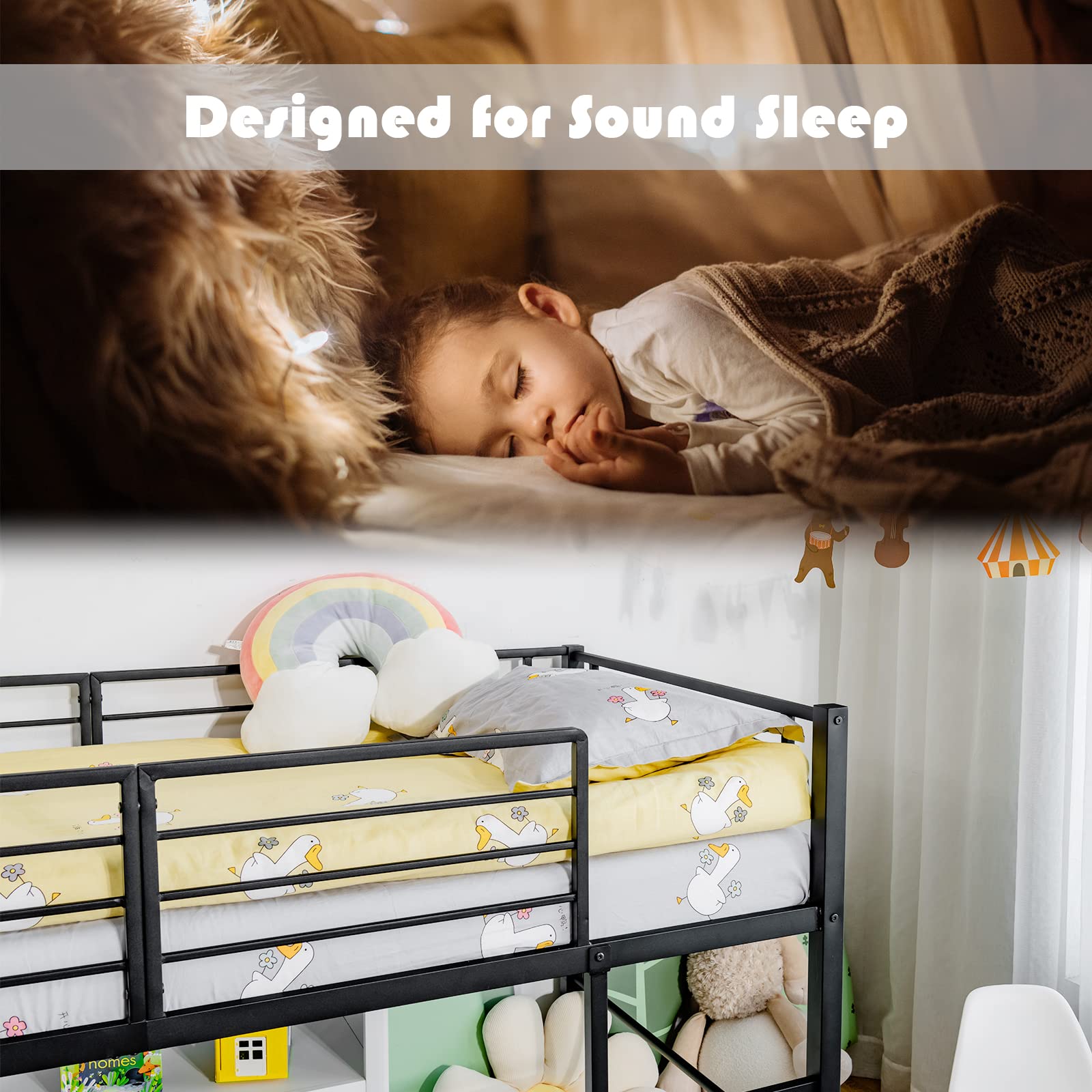 Giantex Lit Superposé Simple Avec Toboggan, Lit Mezzanine En Métal Avec