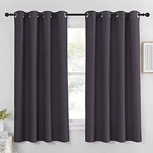 NICETOWN Blackout Curtain Panel 63 inch Long for Window - Thermal Insulated Solid Grommet Blackout Drape for Bedroom Living Room Kitchen (Single Panel, 52W x 63L, Greyish Purple)