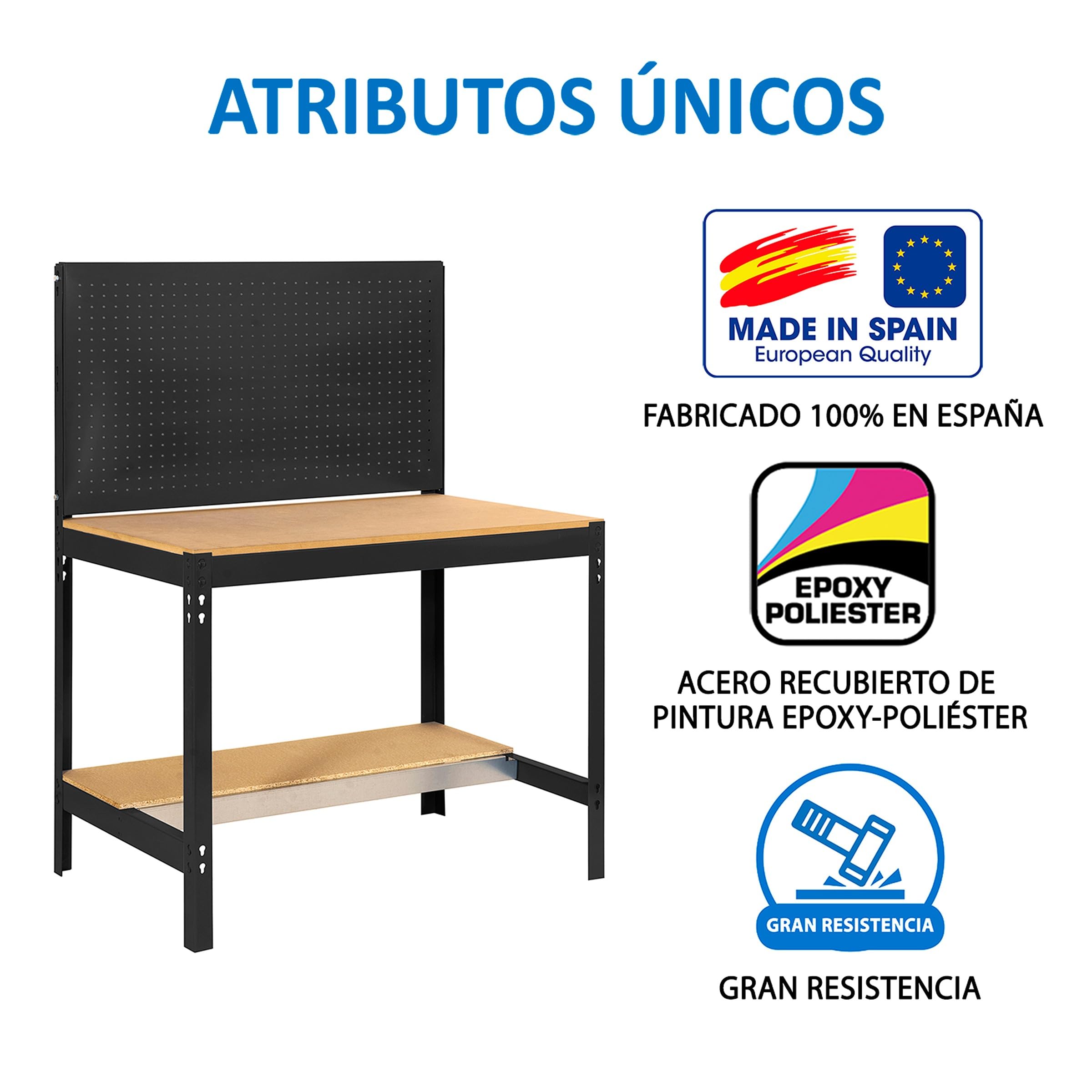 Simon Rack Banco de Trabajo con Panel Perforado y cajón 1210x610 mm - BT2 | Panel Perforado y Cajón, Tablero madera 16 mm, Capacidad Carga 600 kg, Antracita , Pintura anticorrosión