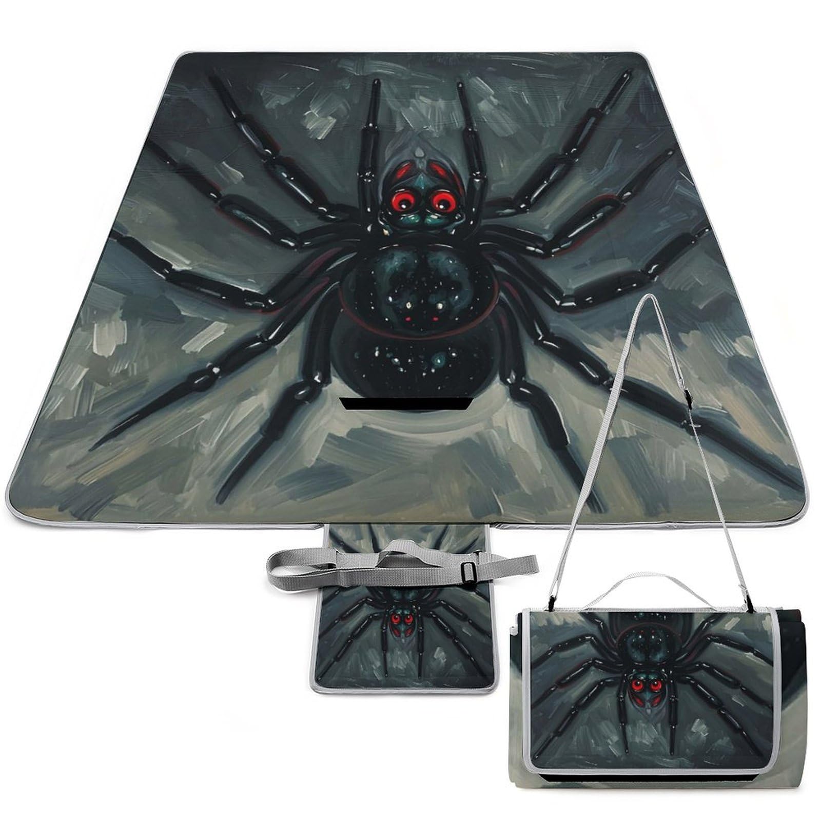 Tappetino da picnic con ragno spaventoso, pieghevole, impermeabile, con borsa per tote, grandi tappetini da picnic all'aperto, 147,3 x 147,3 cm, coperta da campeggio per spiaggia, parco