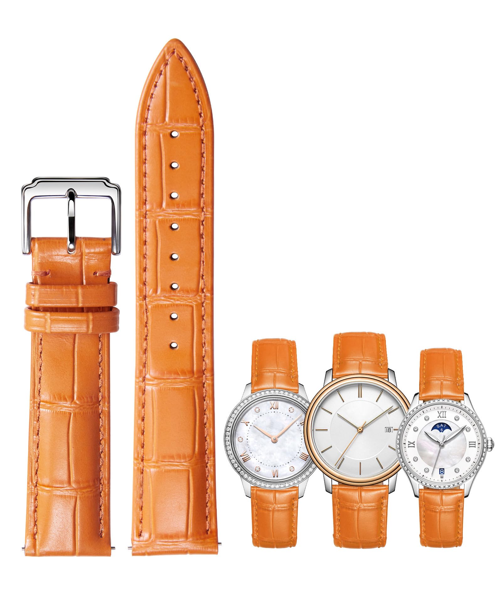 BINLUN Leather Watch Band Quick Release Alligator Pattern 10-24mm