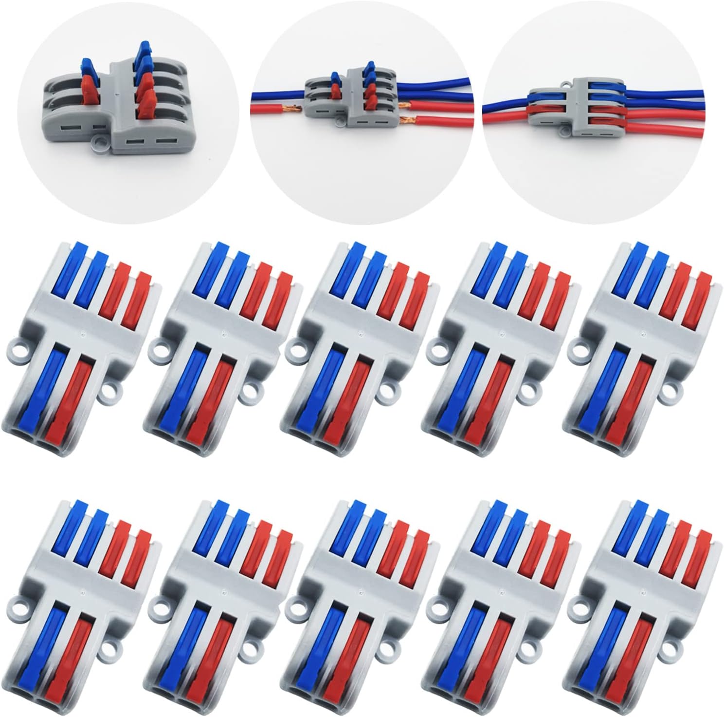 One-touch Connector, CESFONJER SPL-42 Plug Connector, 2 Input, 4 Output, Compact Splice Connector, Lever Nut Wire Connector (10 Pieces)