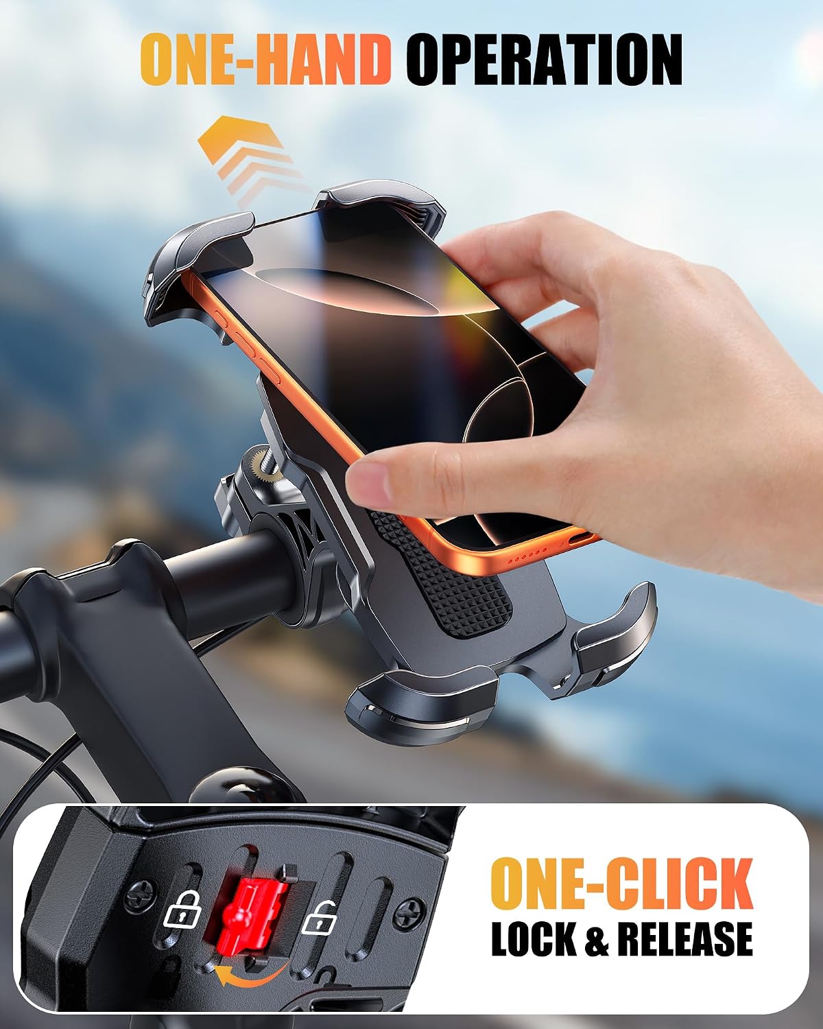 Zewdov Bike Phone Mount [Secure Grip][Anti-Drop], Upgrade Bike Phone Holder [1s Stable Lock], 360° Rotatable Phone Holder for Mountain Bike/ATV, Fits for iPhone/Samsung 4.7-6.9", Screw Mount