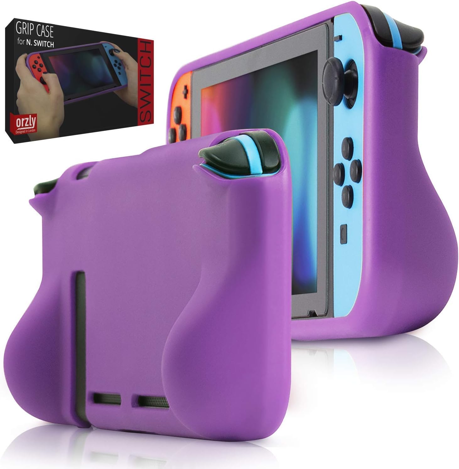 Orzly Grip Case for Nintendo Switch - Protective Back Cover for Nintendo Switch (2017 Console) in Handheld Gamepad Mode with Built in Comfort Padded Hand Grips - Purple