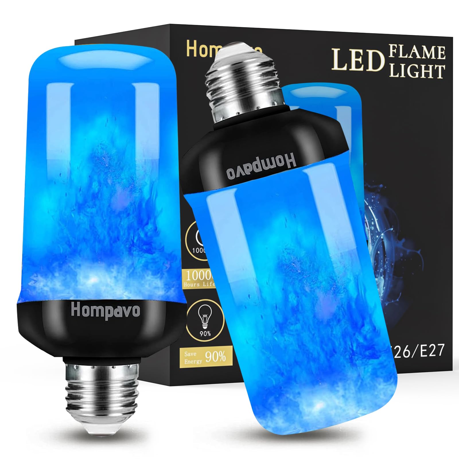 Hompavo 【Upgraded】 LED Flame Light Bulbs, 4 Modes Flickering Light Bulbs with Upside Down Effect, E26 Flame Bulb for Halloween Christmas Party Patio