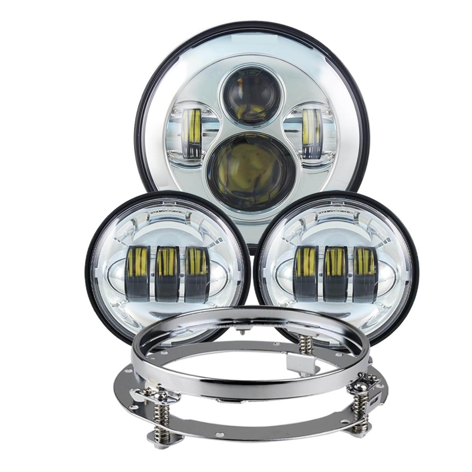 7 inch LED Headlight And 4.5 inch LED Fog Light And 7 inch Headlight Bracket Adapter Wire Plug And Play Compatible with Glide 14-17(1 Set Chrome)