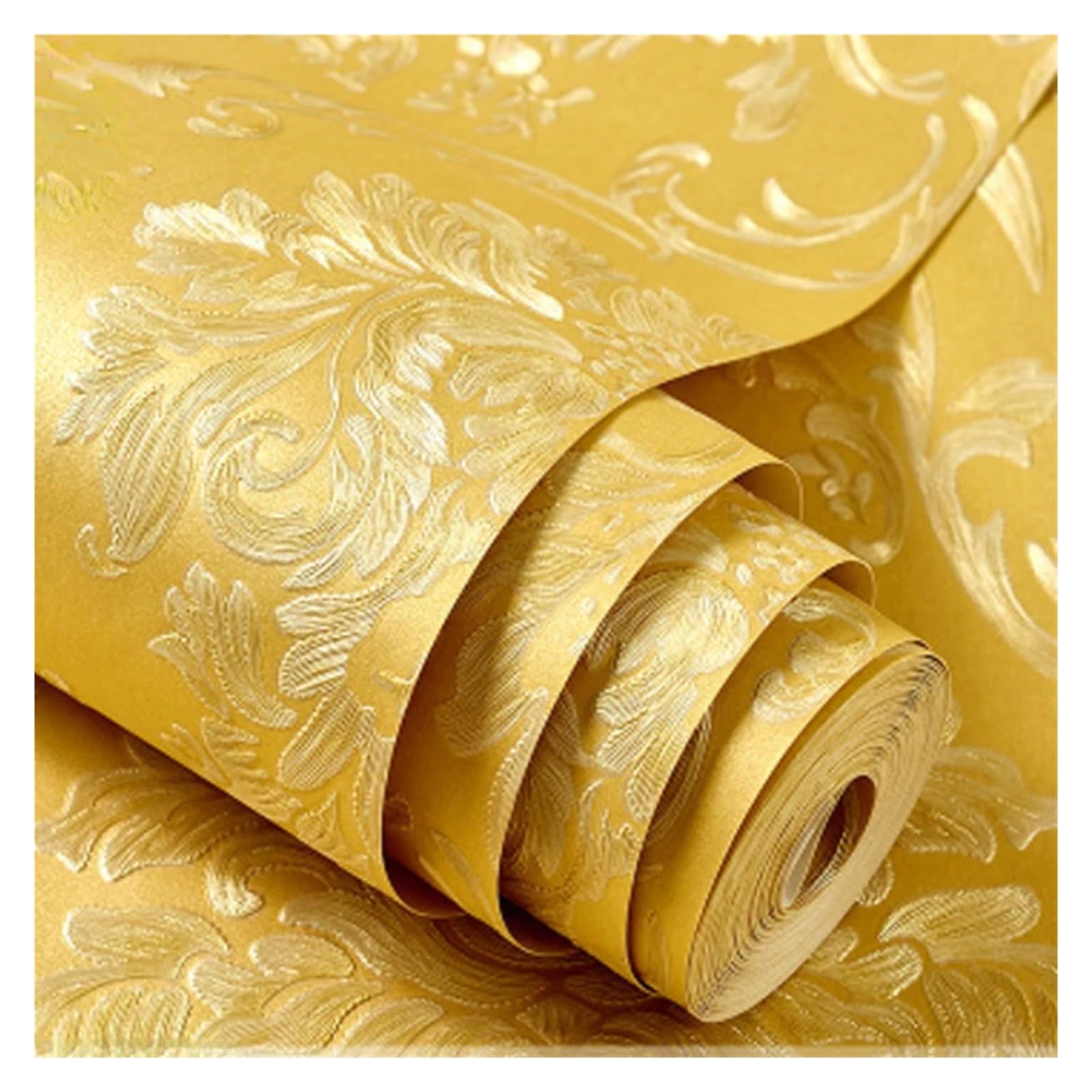 Papier Peint Papier Peint Floral 3D For Chambre De Fille, Autocollant Texturé 3D, Décoration D'intérieur En Rouleaux(Golden,10m(width 53cm))