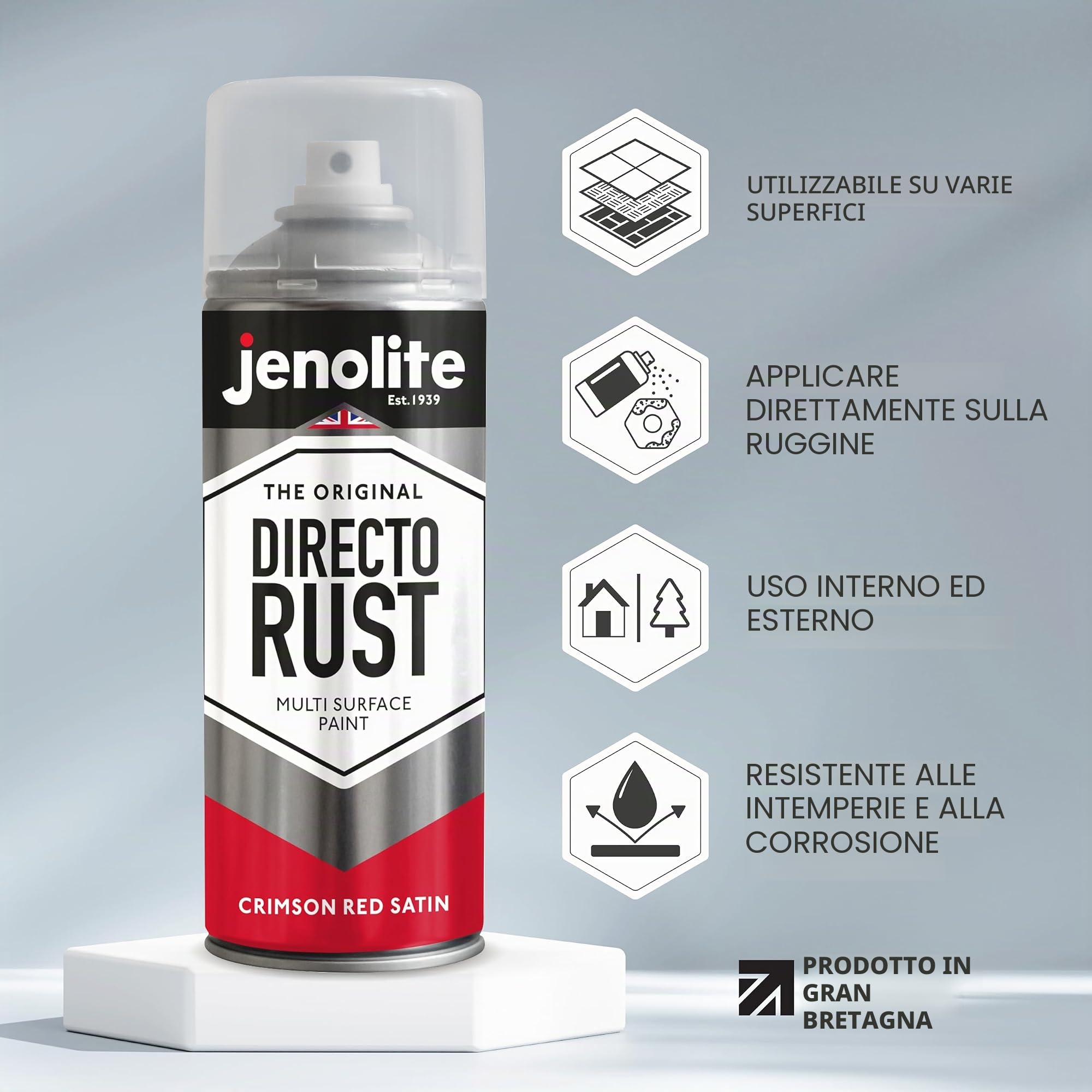 JENOLITE Directorust Rosso Cremisi Satinato | Vernice spray multisuperficie | Per l'uso su legno, metallo, plastica, ceramica e superfici arrugginite | 3 x 400ml (RAL 3027)
