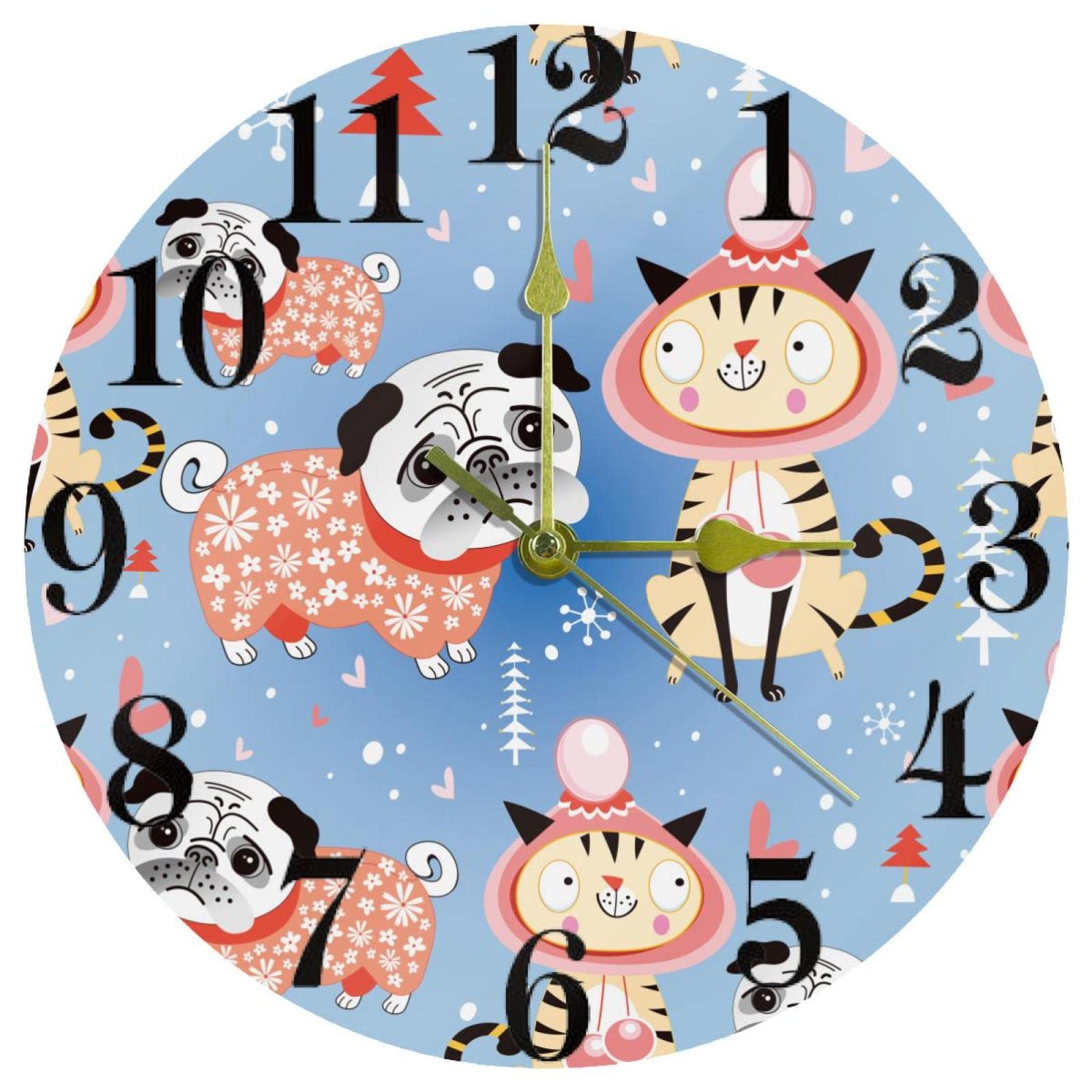 Horloge murale à quartz silencieuse et précise avec motif animaux mignons pour chambre d'enfant