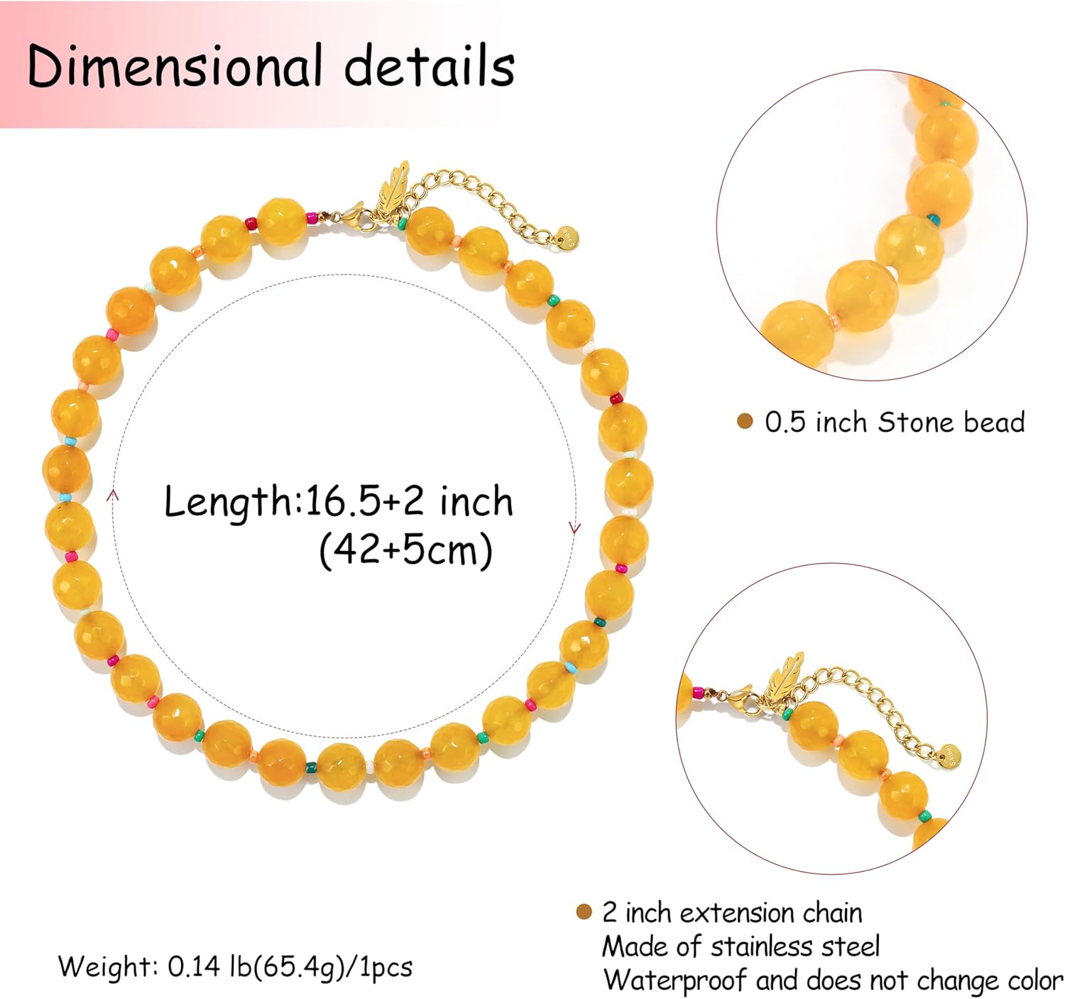 Elegance 11 designs Colourful Chunky Beaded Gemstone Necklace for Women, Beach Waterproof Stainless Steel Boho Choker Natural Stone Necklaces Surfer Summer Handmade Jewelry - Image 2