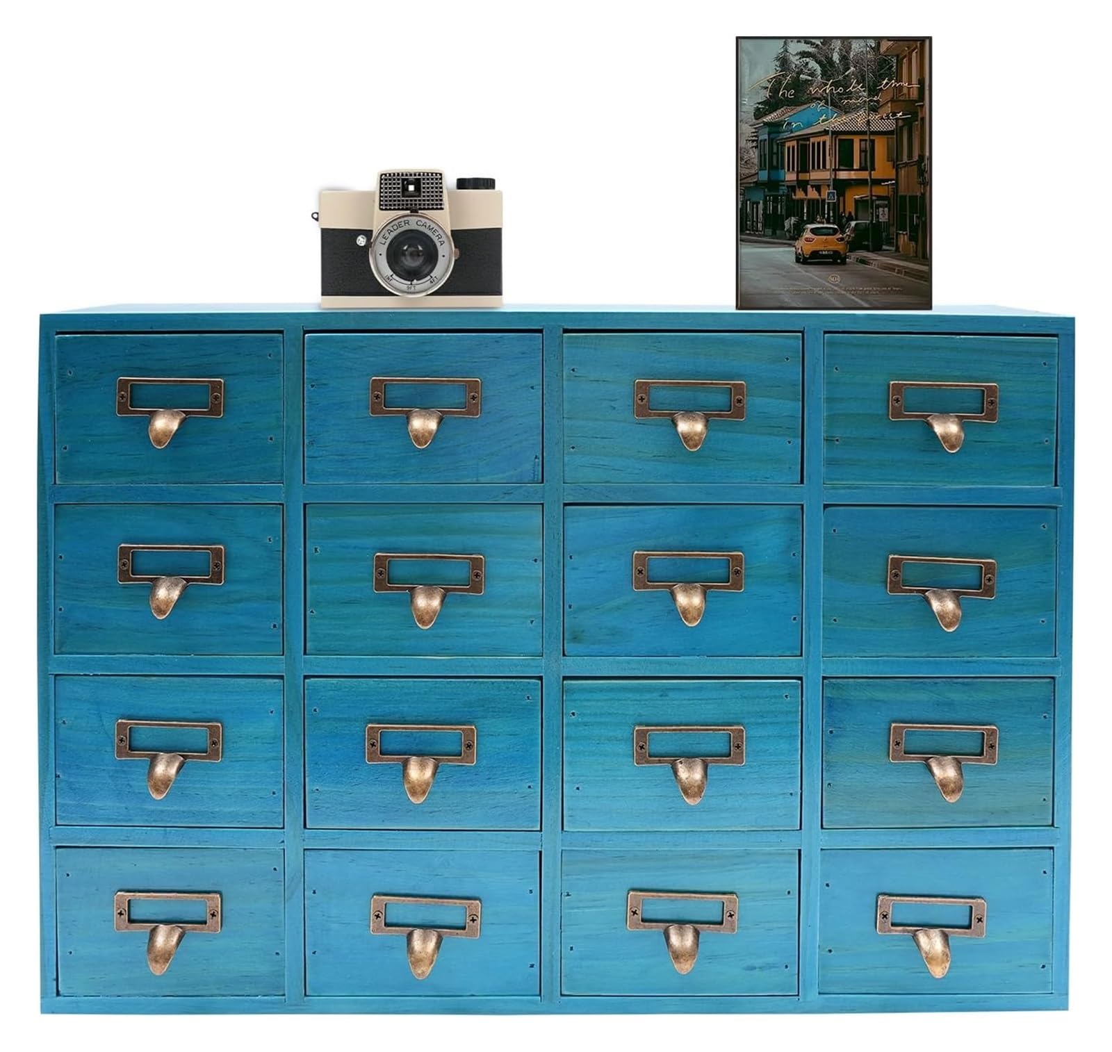 Armoire d'apothicaire en bois bleu pour atelier de loisirs créatifs