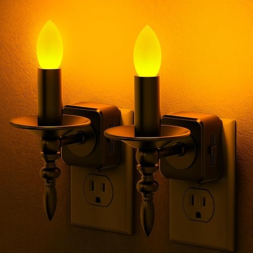 Miniatura 13 de Briignite - Luz nocturna de vela enchufable [paquete de 2], luces nocturnas vintage enchufables en la pared, luz nocturna LED con sensor de luz de