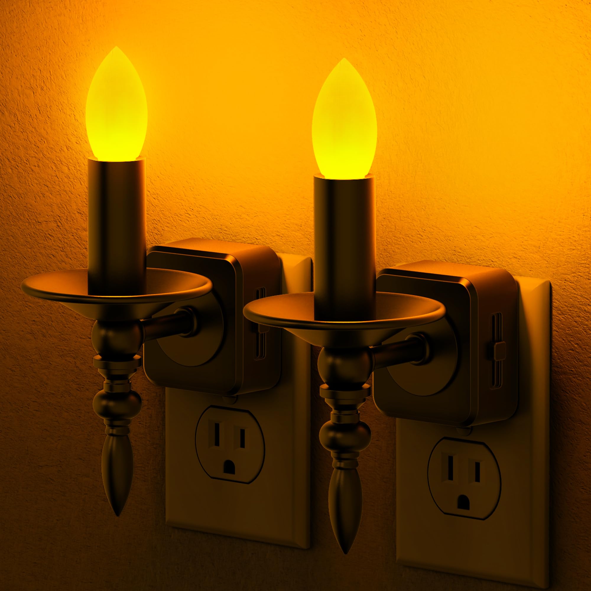 Briignite Candle Night Lights Plug into Wall, Amber LED Night Light