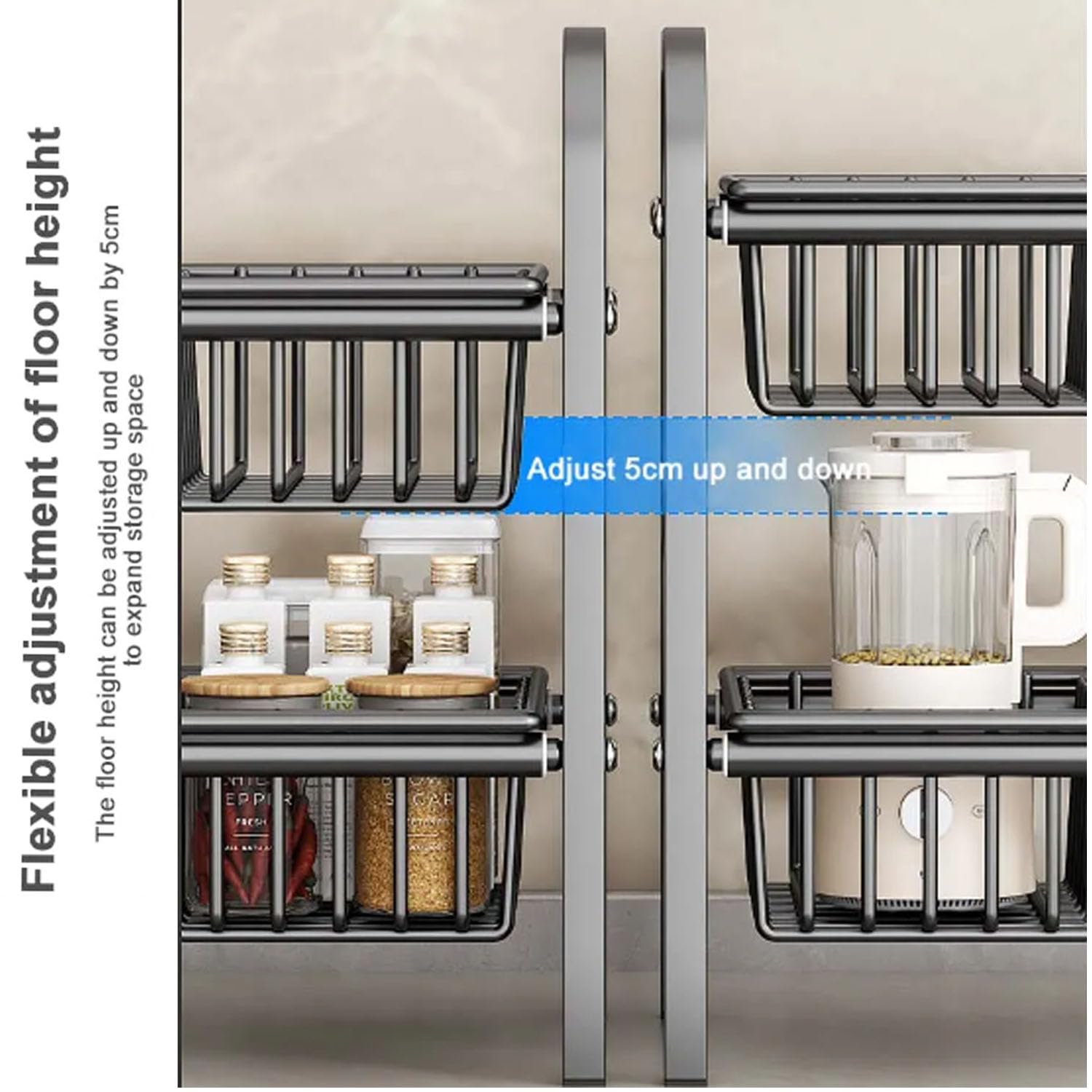PmHaurient 2-Tier Expandable Under Sink Organizer - 4 Adjustable Shelves & 4 Baskets, No-Tools Installation