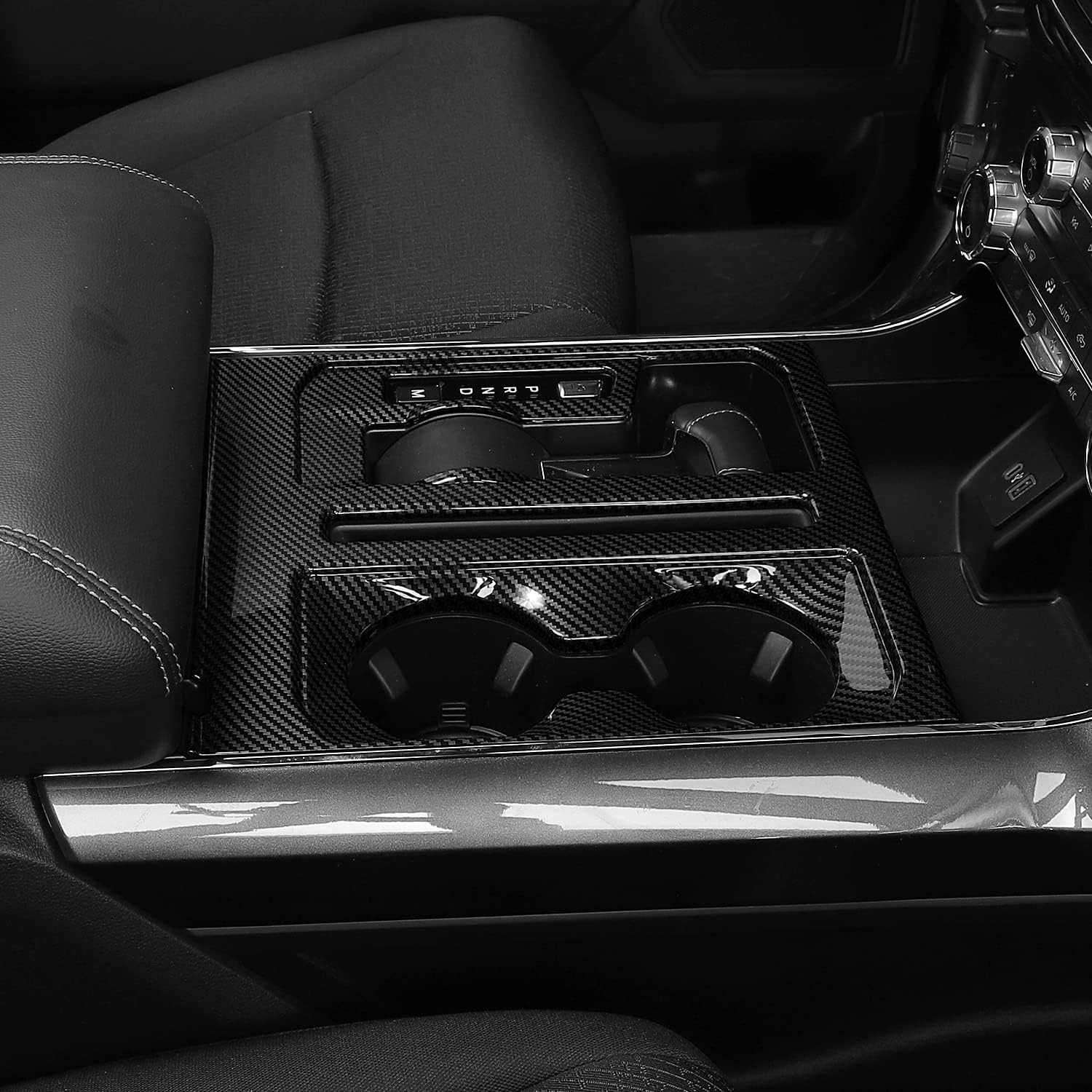 Linskip Center Console Gear Shift Panel Trim Compatible with Ford F150 2021 2022 2023, for F-150 Cup Holder Decor Cover, Carbon Fiber Black Interior Accessories