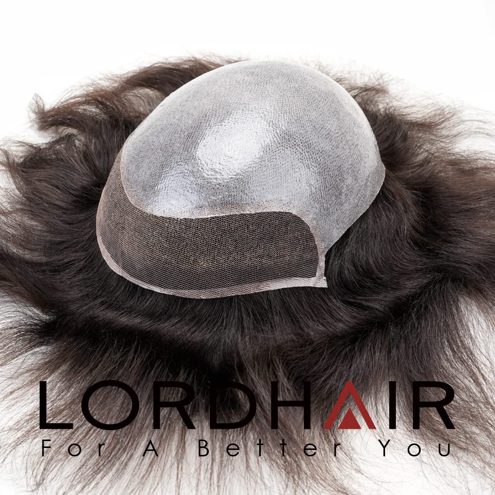 Lordhair peruka męska, realistyczna tupet, 0,08 mm, cienka skórzana podstawa, 20 x 25 cm, łatwe zakładanie, średnia gęstość, francuskie koronki i zaawansowane połączenie PU