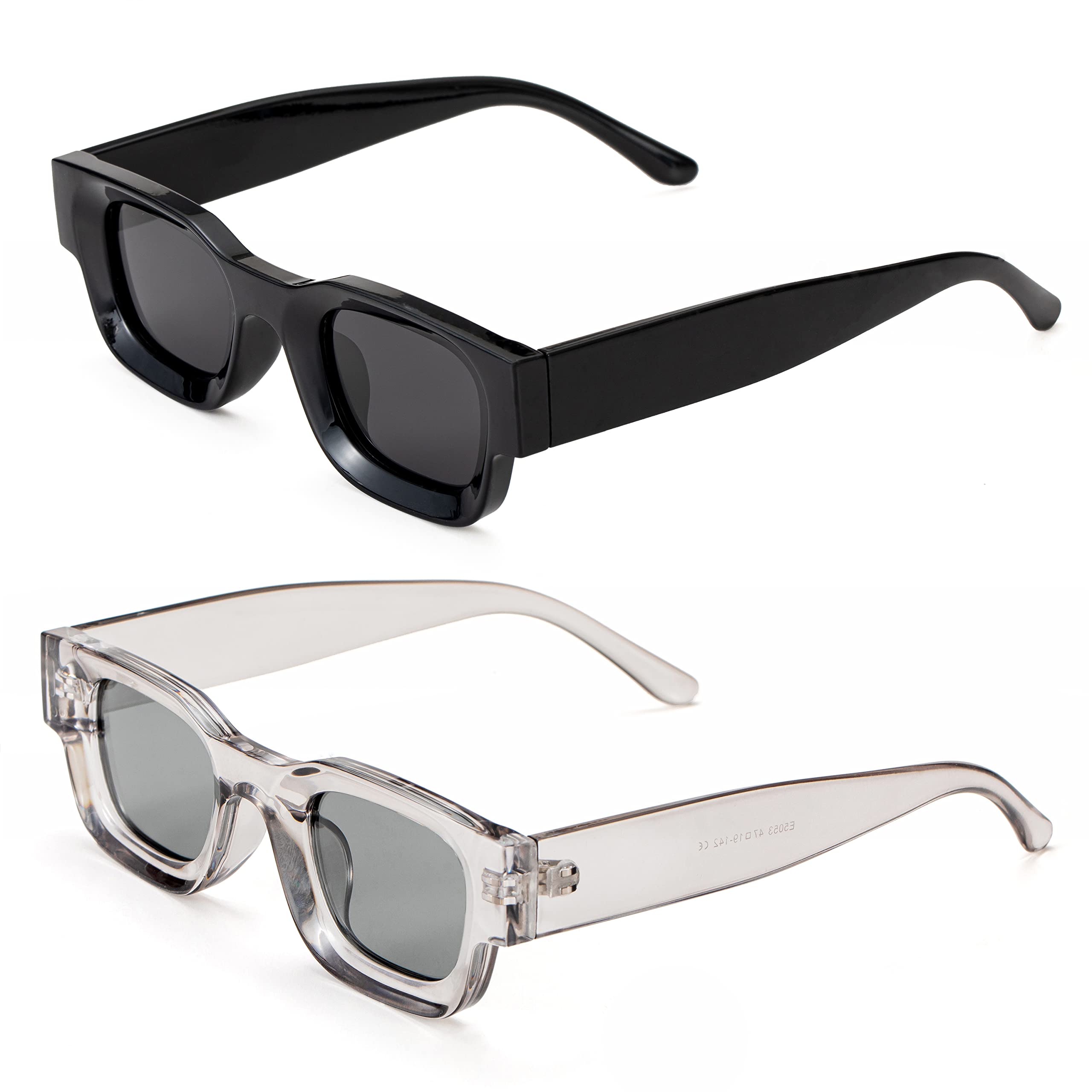 TeumireRetro Rectangle Polarized Sunglasses for Small Face Women Men Chunky Square Thick Frame Glasses UV400 Protection