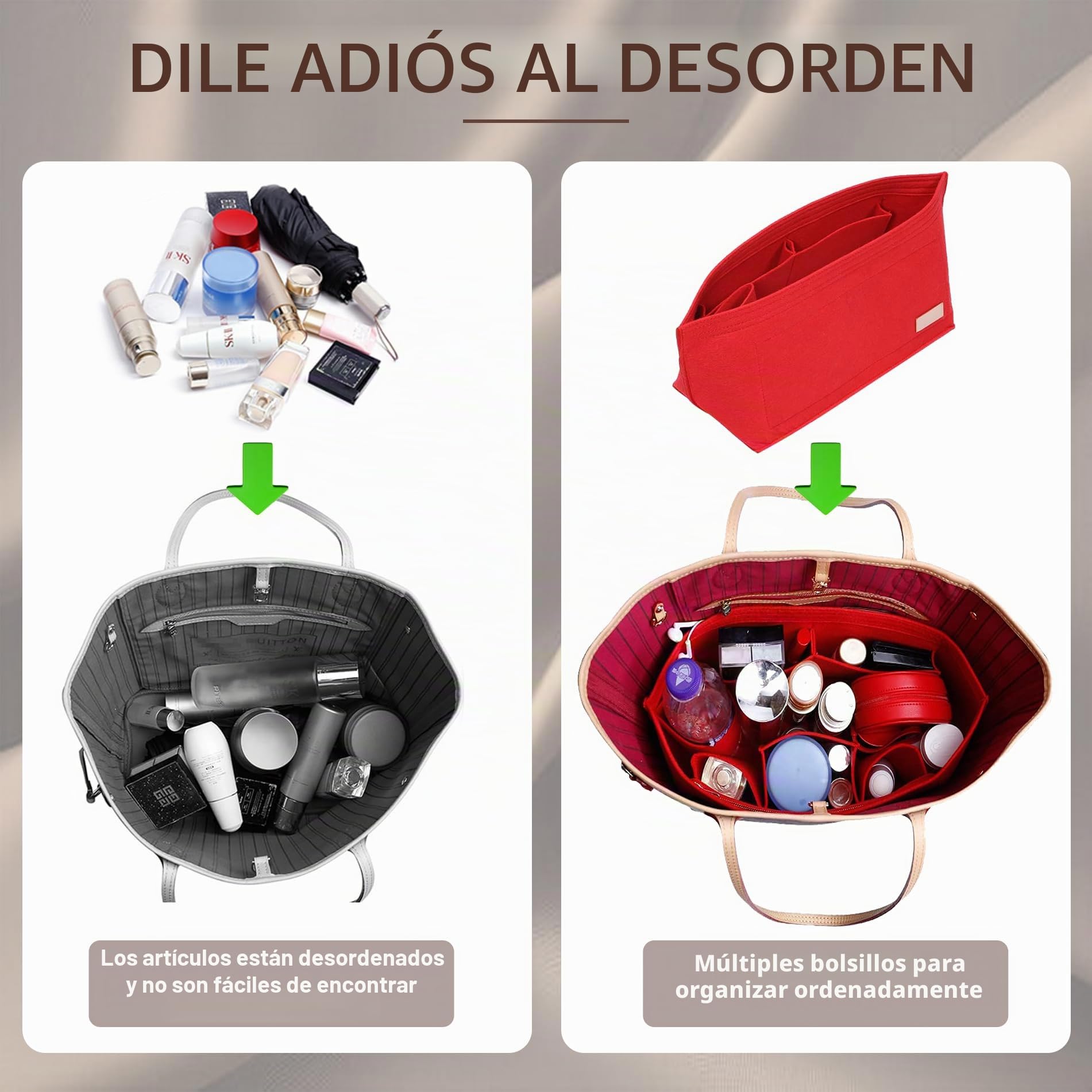 Doxo Organizador de bolso y bolsa de fieltro para Neverfull GM (XL, bolsa roja + forma de base roja)