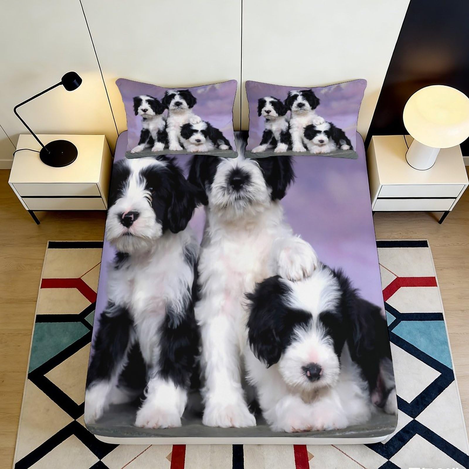 3D Printed Sheepdog Fitted Sheet Microfiber Deep Pocket Non-Slip Bedroom Bedding Sheepdog Mattress Fitted Cover Washable for Adults Teens 180x200x25cm