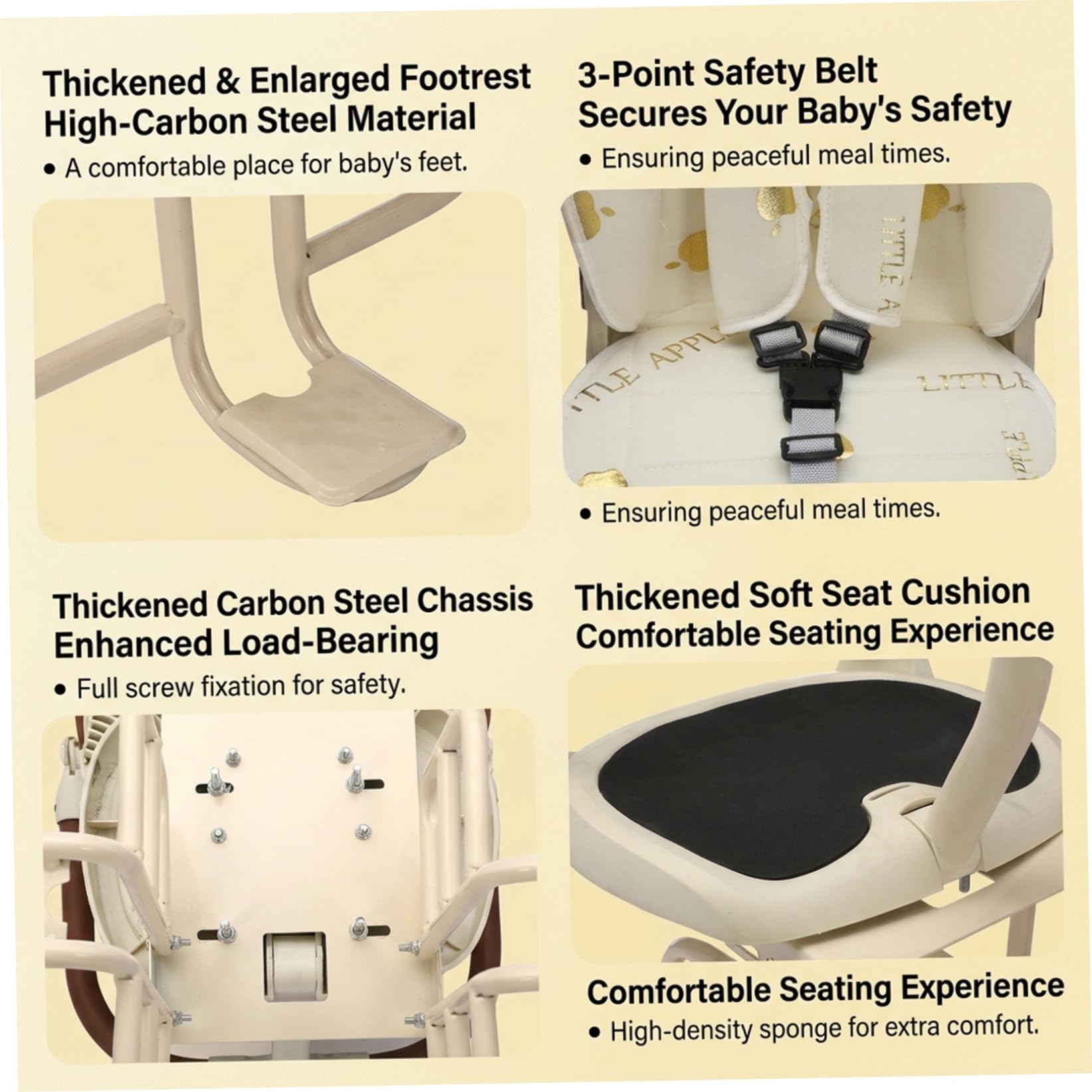 Asiento Trasero para Bicicleta para niños pequeños Safe & Comfort con diseño Plegable reclinable Ajustable para un fácil Almacenamiento - Beige