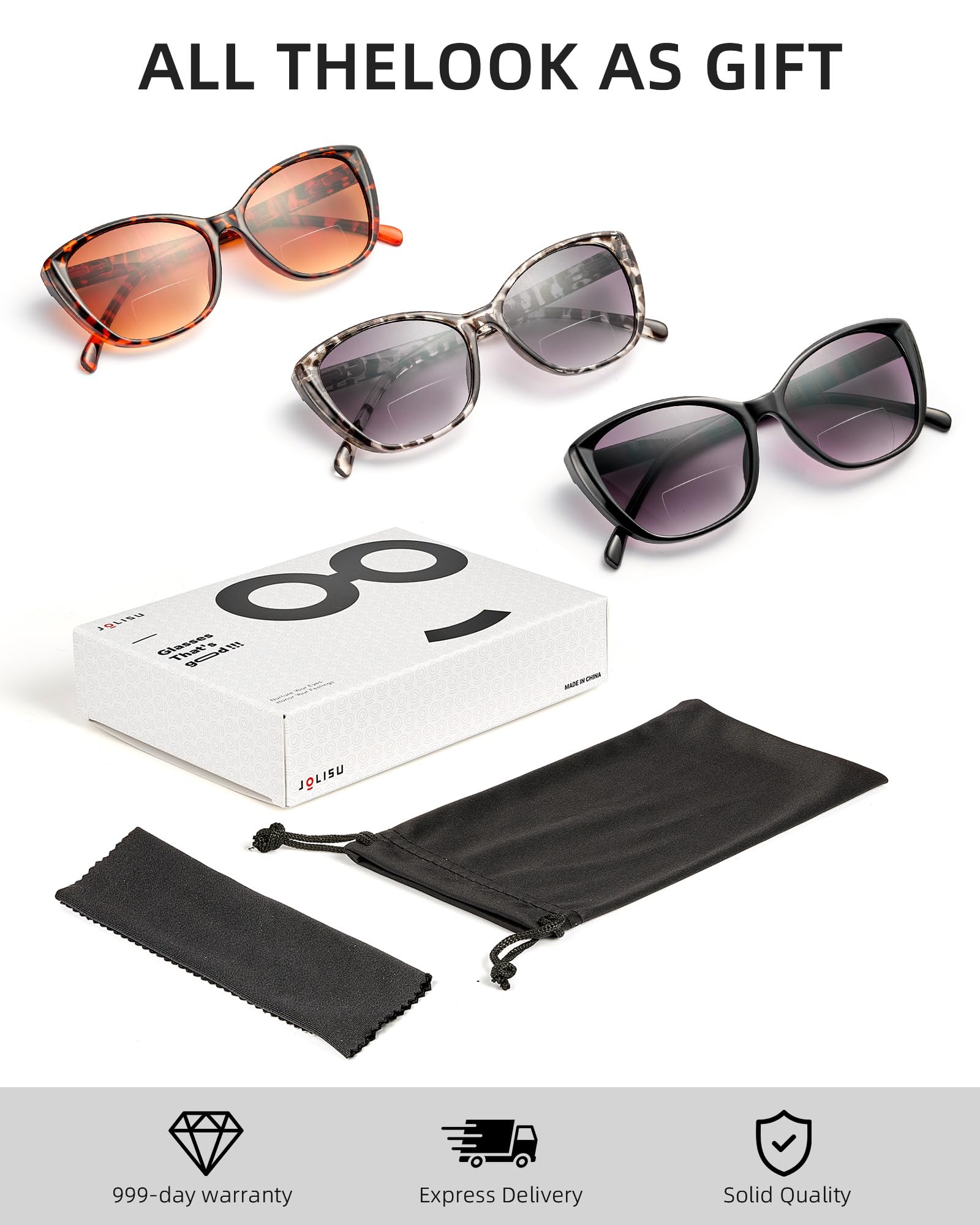 JOLISU Paquete de 3 lentes de sol bifocales de lectura de ojo de gato para mujer, 2 en 1 UV400 con bisagra de resorte para actividades al aire libre