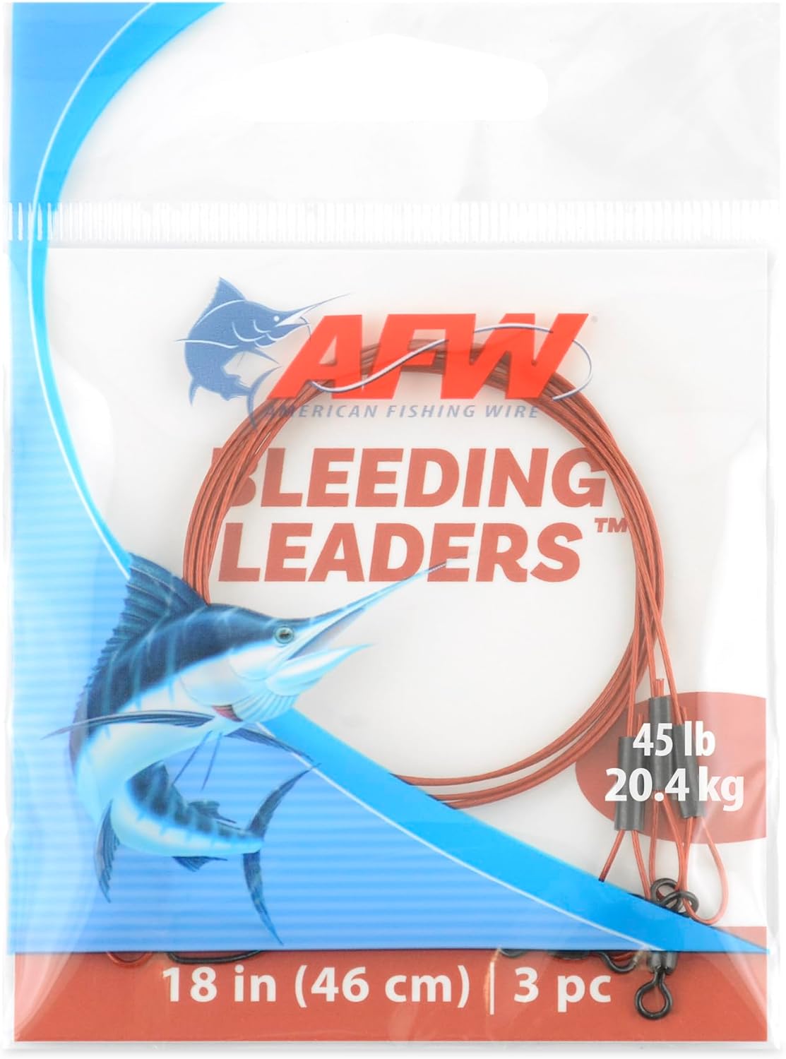 AFW Bleeding Leaders – Blood Red Nylon Coated 1x7 Stainless Steel Wire Fishing Leaders, Interlock Snap, for Toothy Fish, 20–30 lb Test, 12–18 inch, 3-Pack