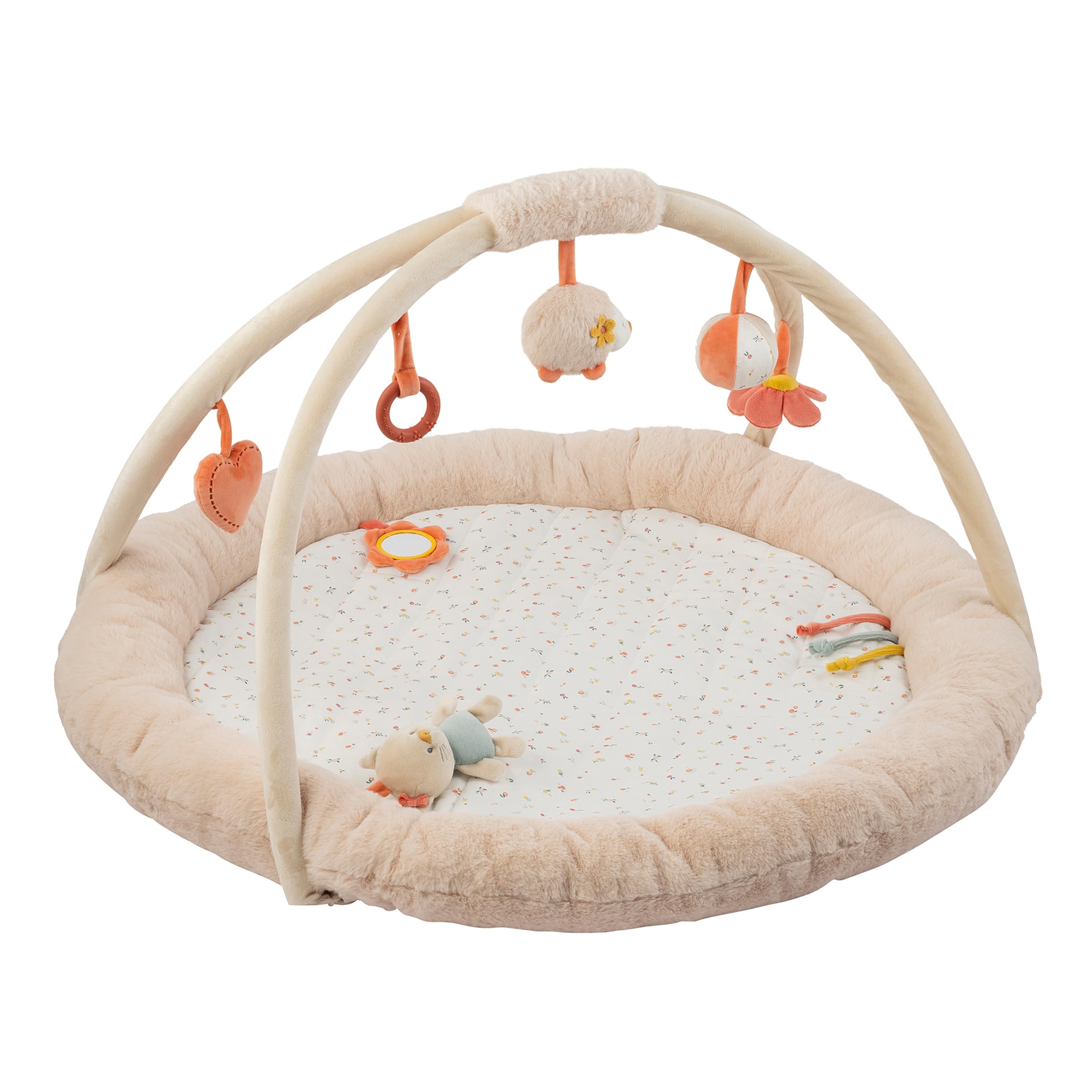Nattou Palestrina con Arco di Gioco e Molte Attività, Riccio Zoe e Gatto Lana, Cotone e Poliestere, Ca. 90 cm, Mila, Zoe e Lana, Beige