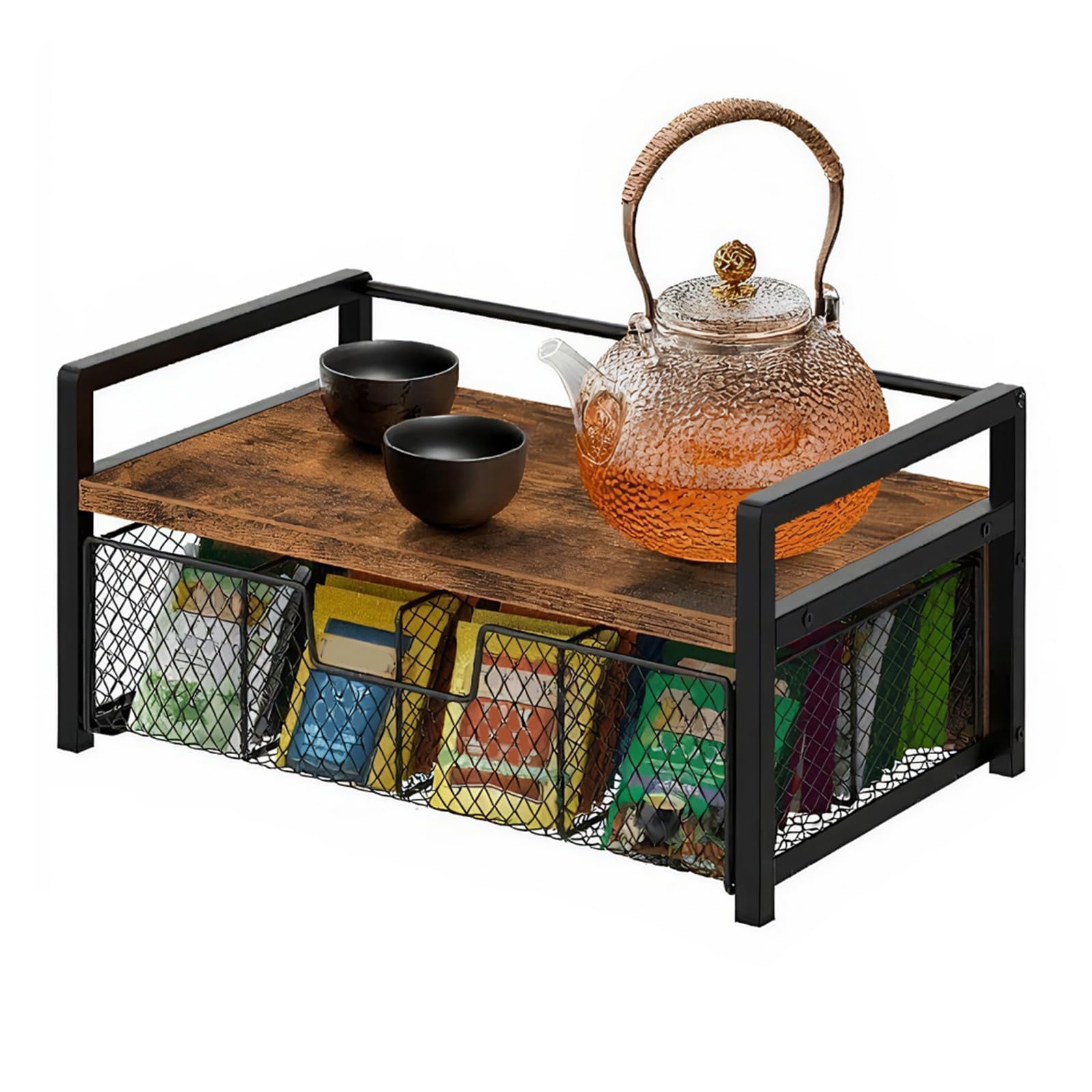 HTU Teedose Station Truhen Präsentationsbehälter mit Schublade Teebox Organizer 8 Fächer for Home Office Hotel Küchentheke