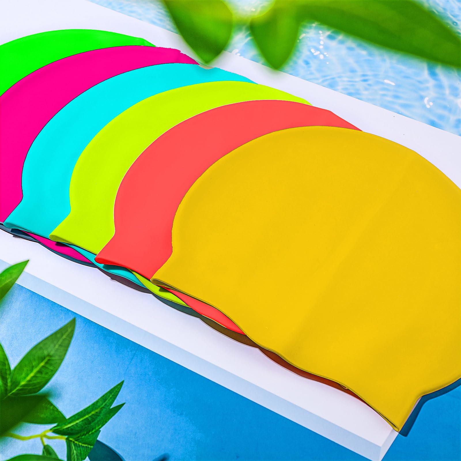 Silikon-Badekappe für Erwachsene und Kinder, wasserdicht, für Damen und Herren, bequem, rutschfest, bequeme Passform für langes und kurzes Haar, für Kinder ab 8 Jahren, 6 Stück