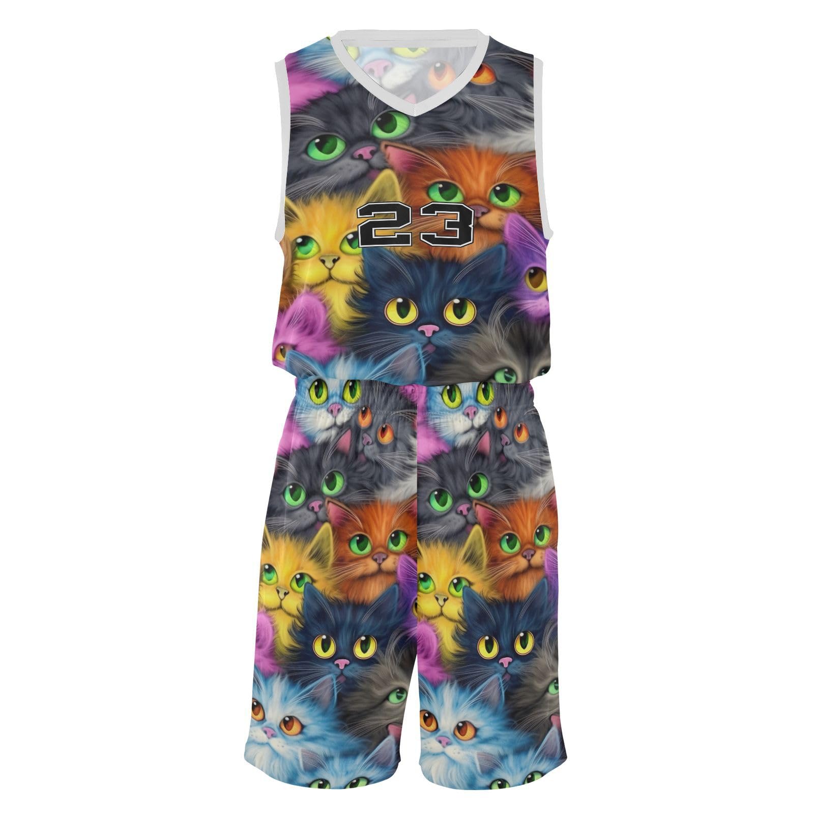 FLildon Cute Cats Boys Basketball Jersey Set Tank Top Shorts Tracksuit Sport Training Suit for Kids, S