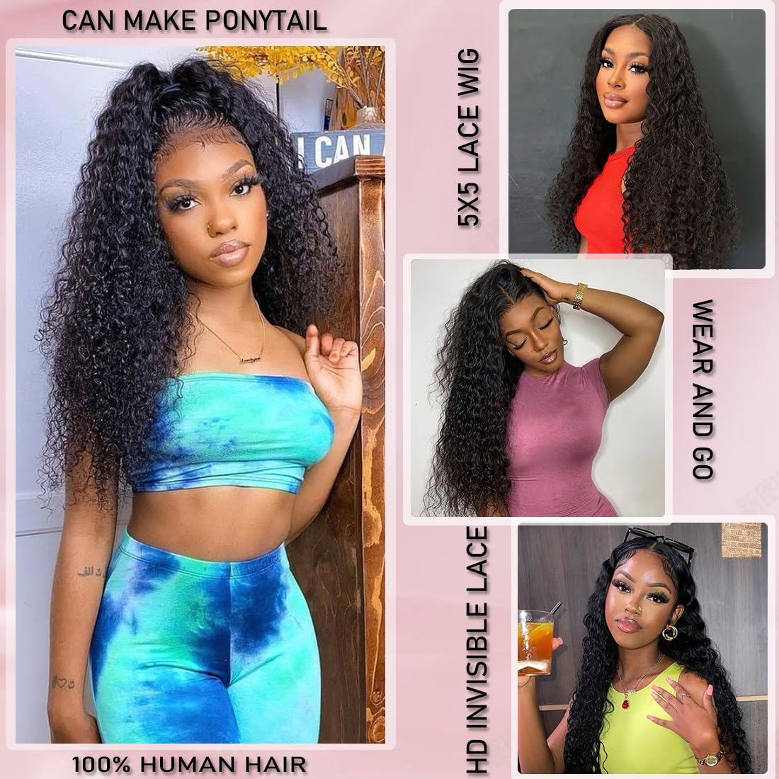 Wear and Go Glueless Wig Human Hair Pre Plucked Pre Cut 5x5 HD Lace Closure 20 Inch Water Wave Human Hair Wig for Black Women Brazilian Virgin Curly Wig Natural Black - Image 4