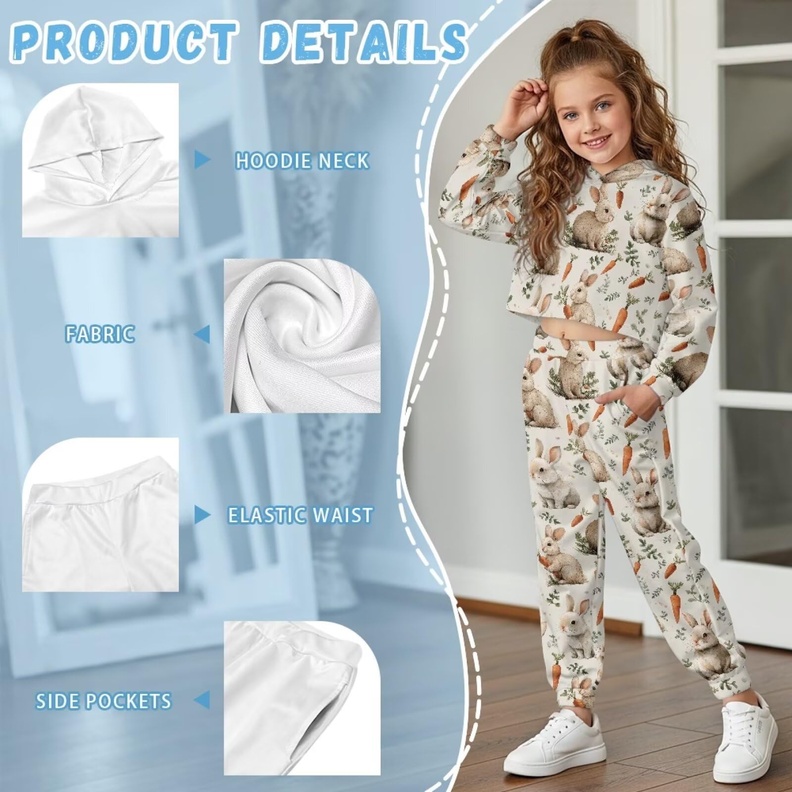 Mädchen-Outfits, 2-teiliges Outfit, bauchfreies Top, Sweatshirt und Sweathose, Sportbekleidung für Kinder 32-48