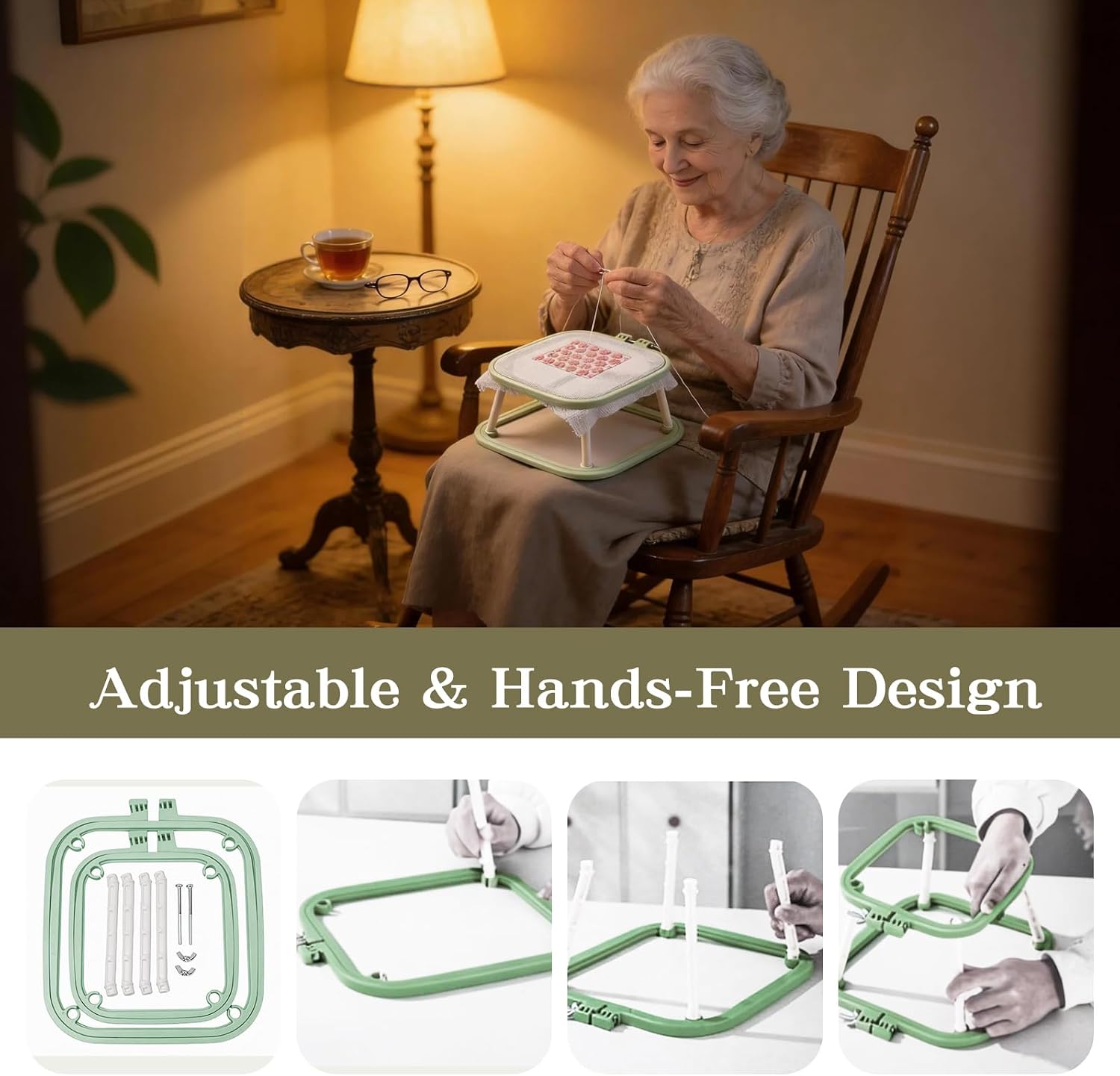 Multi-Functional Double Embroidery Stand, Portable Embroidery Stand for Cross Stitch, Needlework & Quilting, Suitable for Tabletop or Lap Use, Green