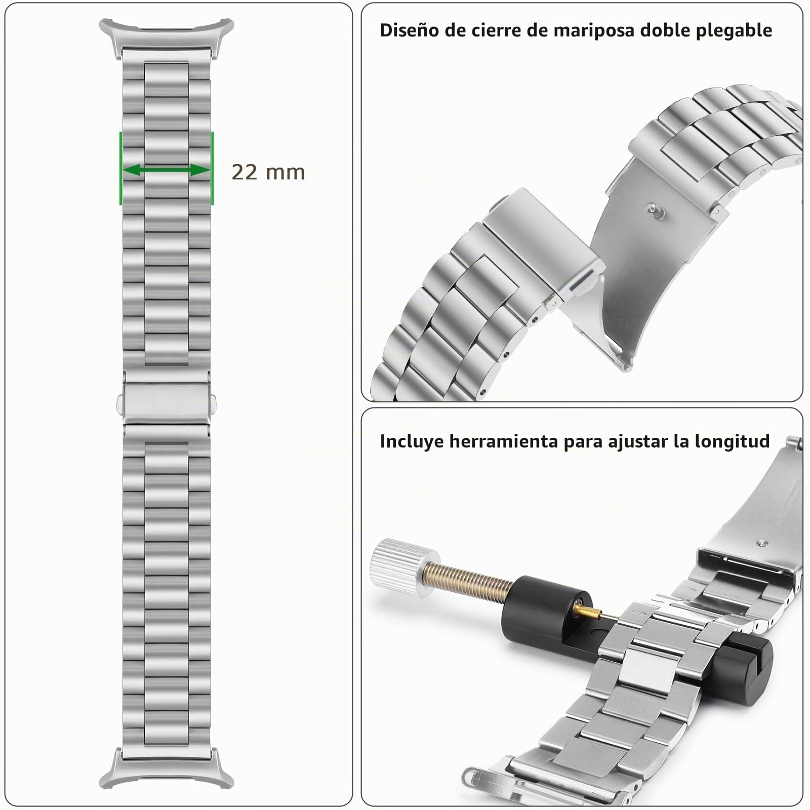 Tasikar Correas Acero Inoxidable Compatible con Samsung Galaxy Watch Ultra 47mm, No Gap Men Women Genuine Correa para Galaxy Watch Ultra 47mm, Plata