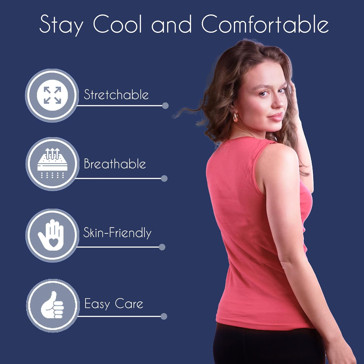 Women's Sleeveless Undershirt - Cotton - High Neck, Full shoulder design Coral Large - Image 6