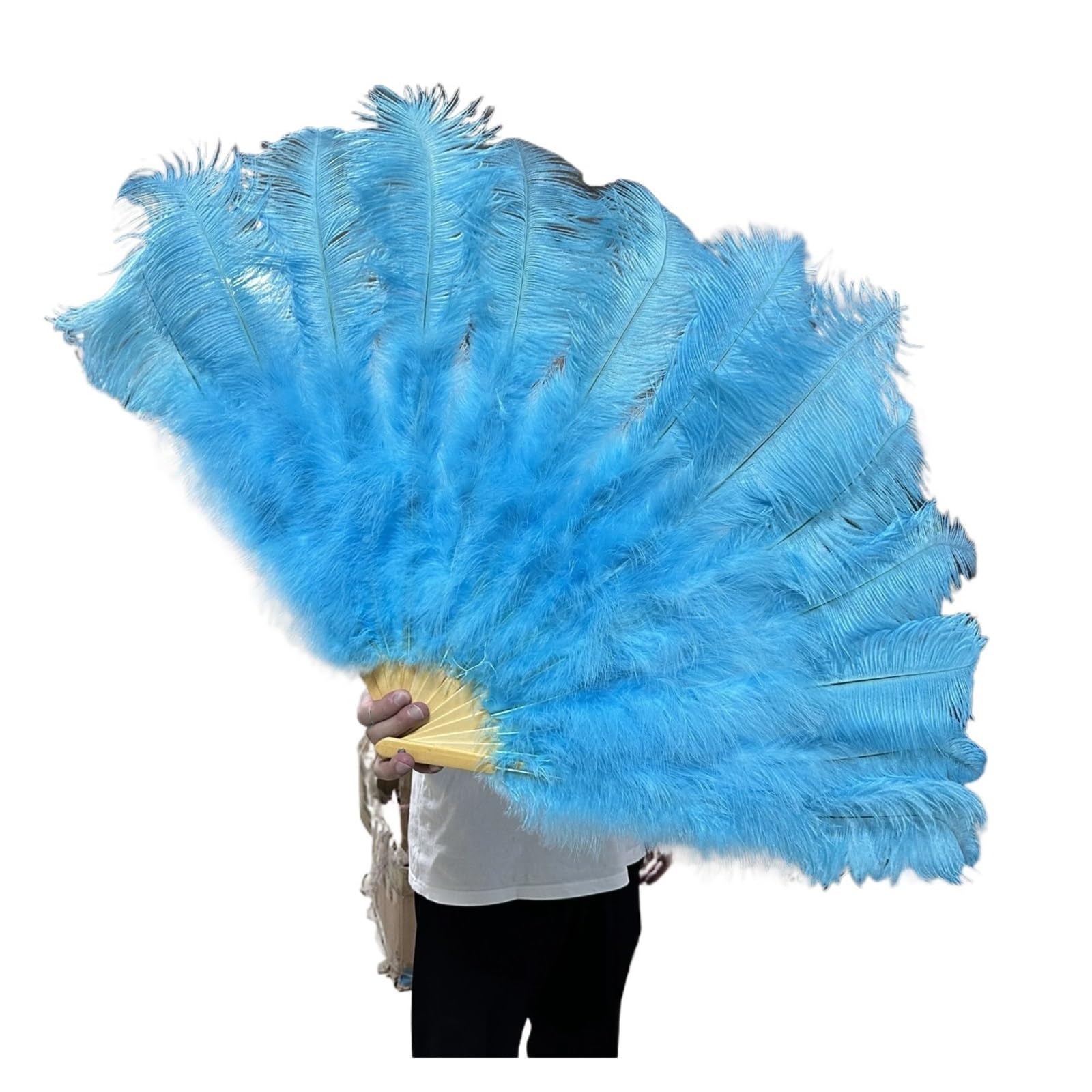 MDYTPT Ostrich Feather Fan ，100CM 130CM Big Folding Hand Fan for Carnival, Belly Dance, and Stage Performance Props(28 Sky Blue,100cm 1Pair(Two))