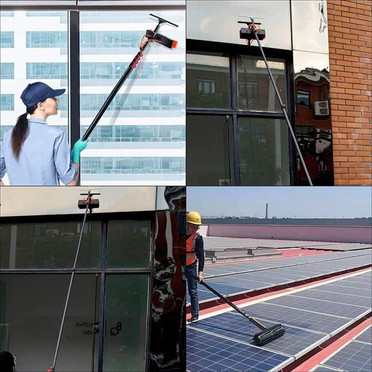 3.6M-10.8M Kit de Limpieza de Paneles Solares, Pértiga Telescópica para Limpieza de Cristales, Cepillo De Pulverización De Agua Multipropósito Limpiador Extensible (10.8M)