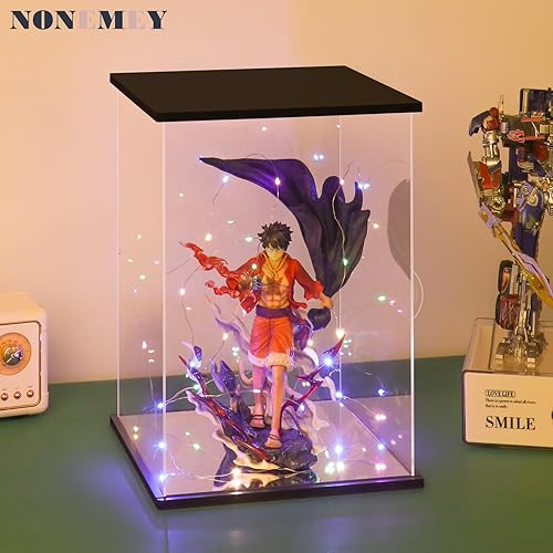 Miniatura 3 de NONEMEY Vitrina de acrílico transparente con dos tipos de luces para 1000% Pop Mart, modelo a prueba de polvo, caja organizadora, vitrina para