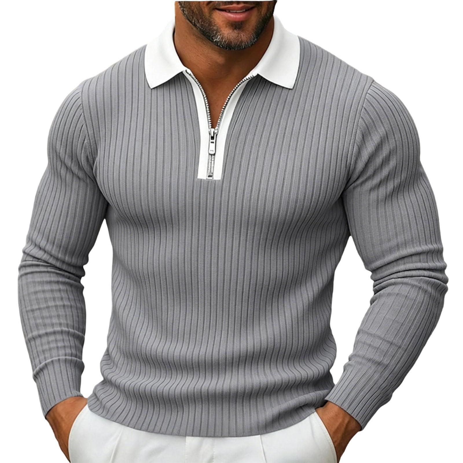 Polo Homme Manche Longue Habit Décontracté Polo Manche Longue Homme Classique Haut Mode Tee Shirt Extérieure Vêtements Classique Vetement Régulière Habit Plage Haut Doux Vêtements Basique Vetement