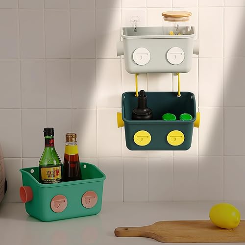 Miniatura 7 de Paquete de 6 cestas organizadoras de almacenamiento de juguetes de baño, estante de plástico para colgar en la pared, lindo estante de cocina de