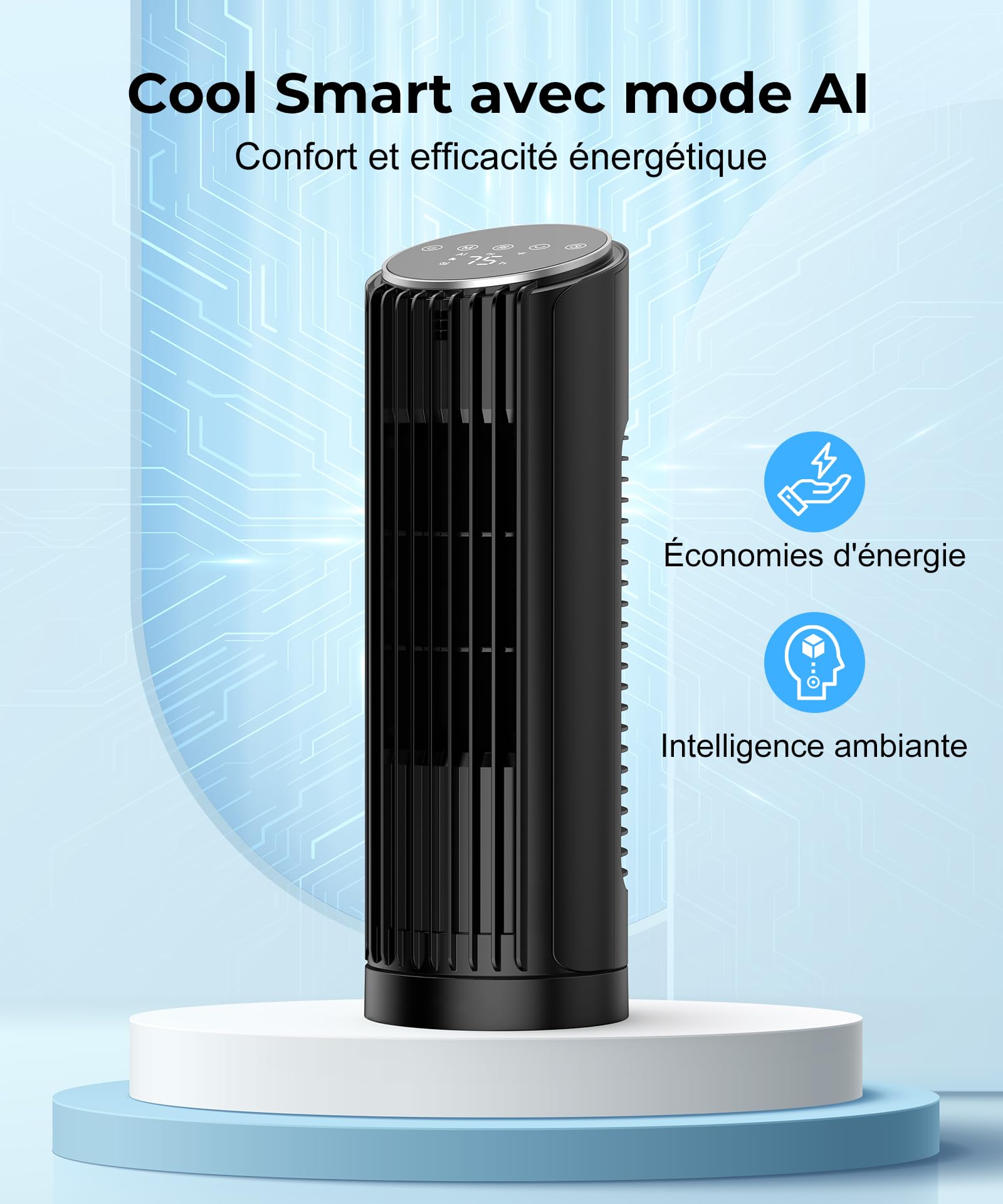 PNTCK Ventilateur colonne de Tour avec Télécommande, 33 cm Ventilateur ultra silencieux(24 dB) - 4 Modes & 4 Vitesses, Oscillation 70°, Minuterie 12H, Affichage LED, Fonction Automatique avec Capteur