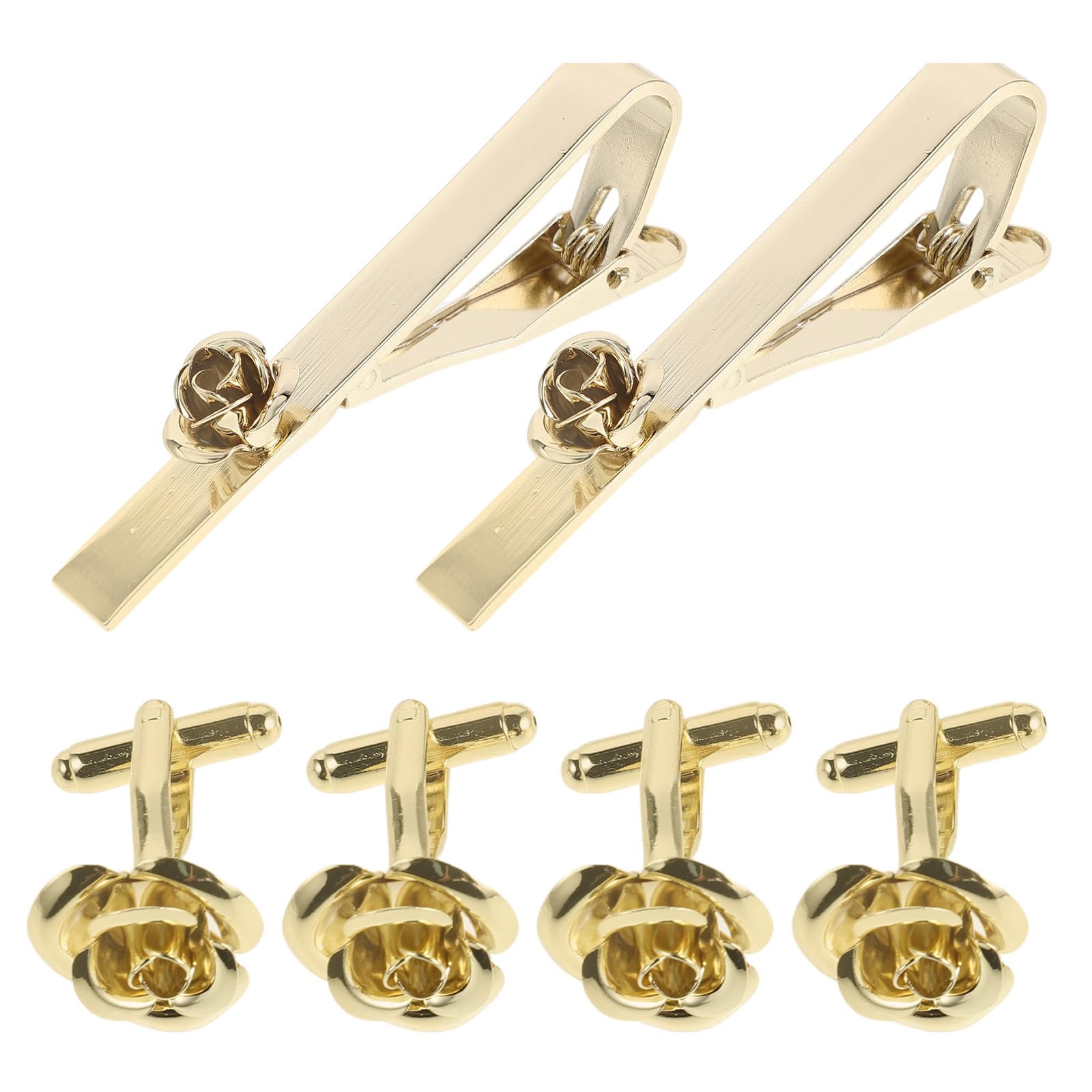 Gemelos para eventos formales y pinzas para corbata de rosas para hombres y mujeres 8
