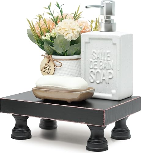 EOSAHR Soporte de pedestal moderno para decoración de cocina elevador decorativo de madera para exhibición, bandeja dispensadora de jabón de granja
