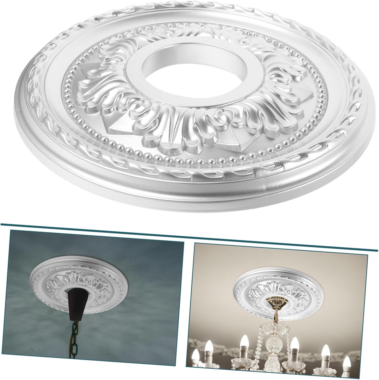 Ceiling Medallion Light Cover Plate Pu Decorative Canopy for Ceiling Fans Easy to Install Modern Design for Home and Office Decor Silver Small