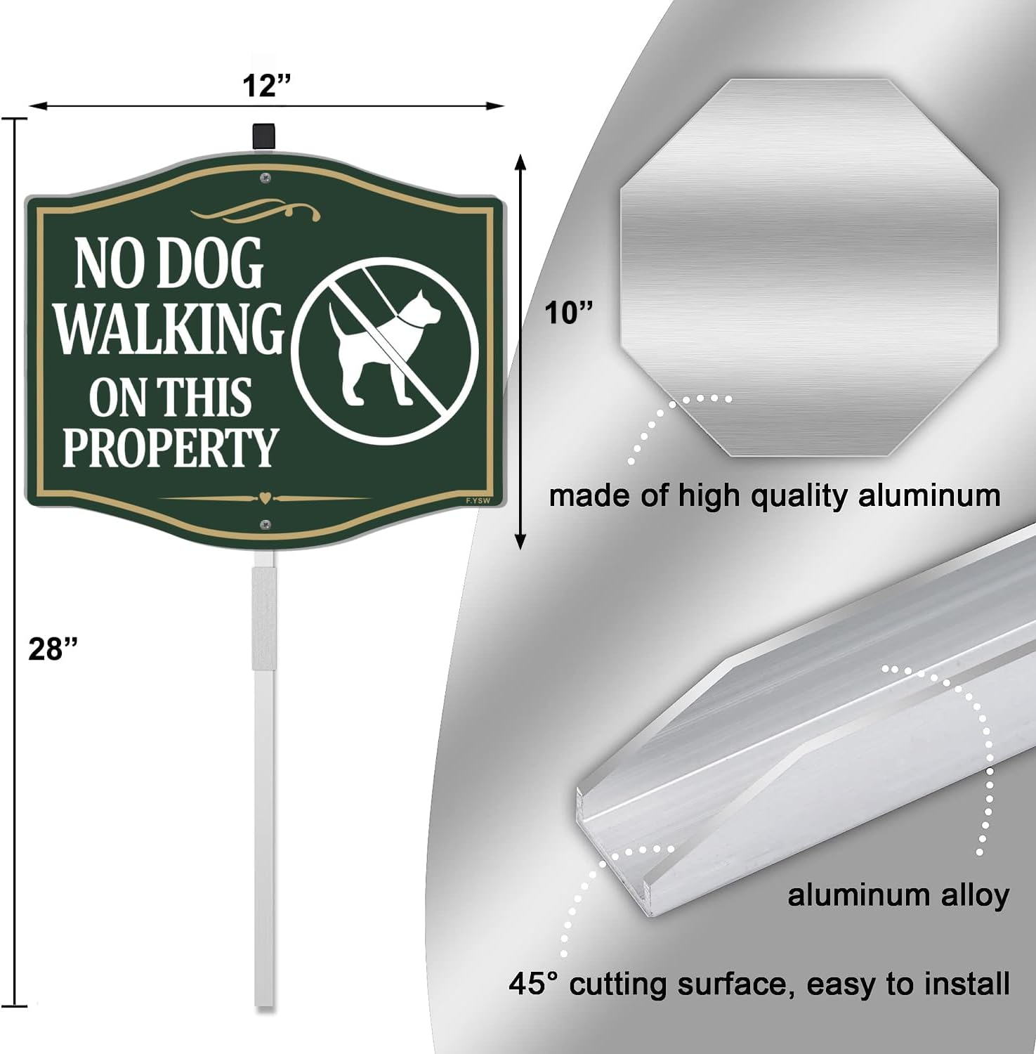 No Dog Walking On This Property Sign Private No Dogs Allowed Keep Off Grass 12" x 10" With 28" Long Metal StakesWith Stand Aluminum Outdoor Use Yard Business