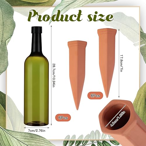 Miniatura 2 de SiliFine Paquete de 12 dispositivos de riego de plantas que incluyen 6 picos de riego automático de terracota y 6 botellas de plástico de 26 onzas,