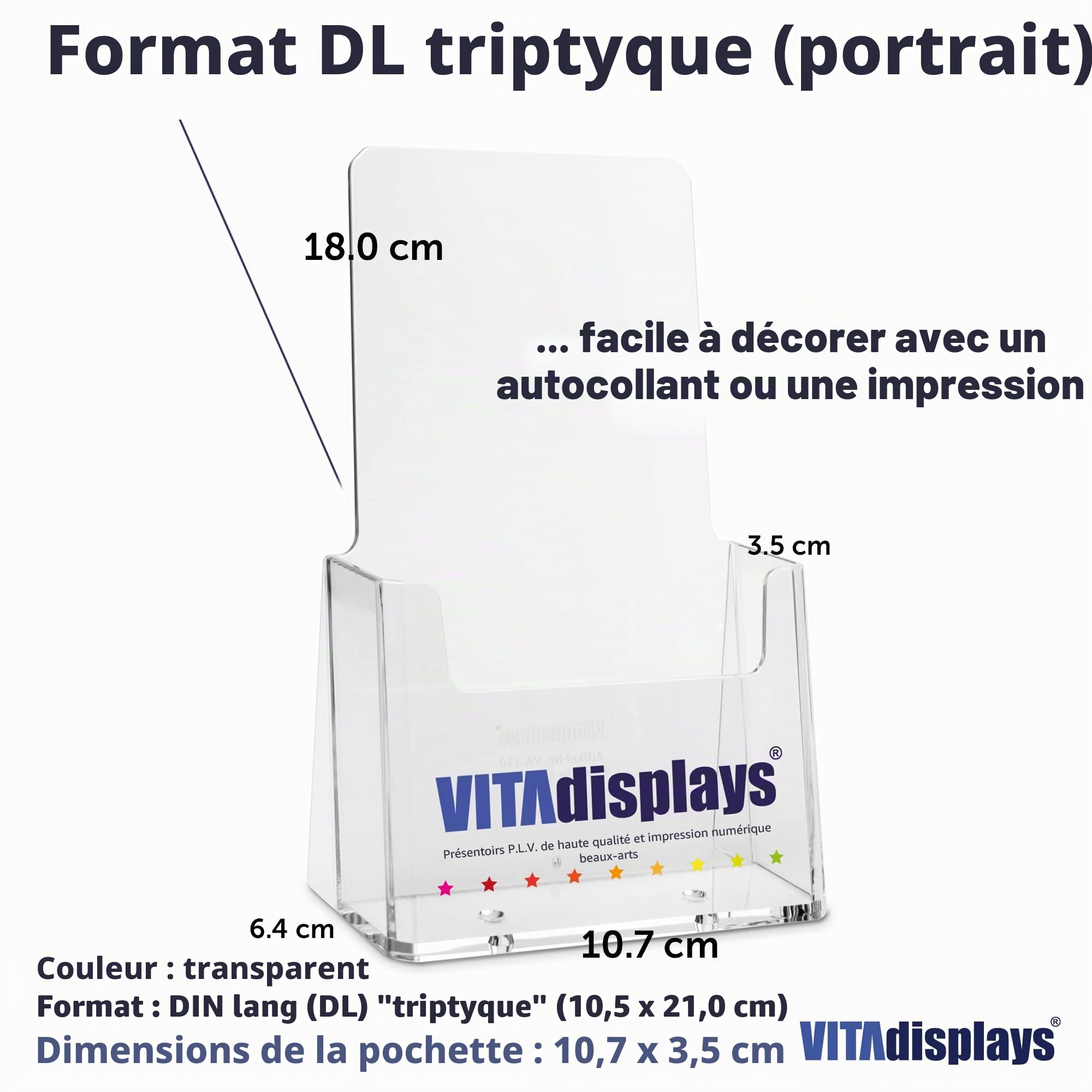 VITAdisplays Lot de 5 présentoirs de table pour prospectus Transparent Format DIN long (DL)