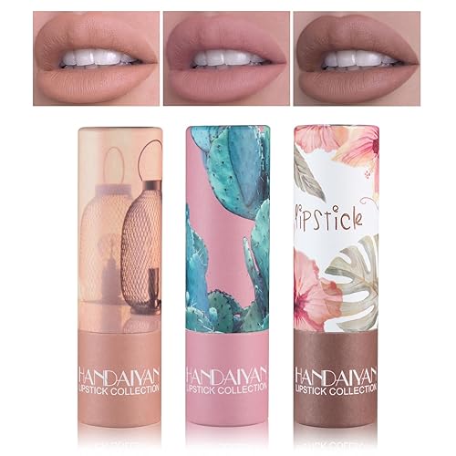 Juego de lápices labiales de 3 colores nude mate, ingredientes naturales, lápiz labial hidratante de larga duración de terciopelo sedoso para